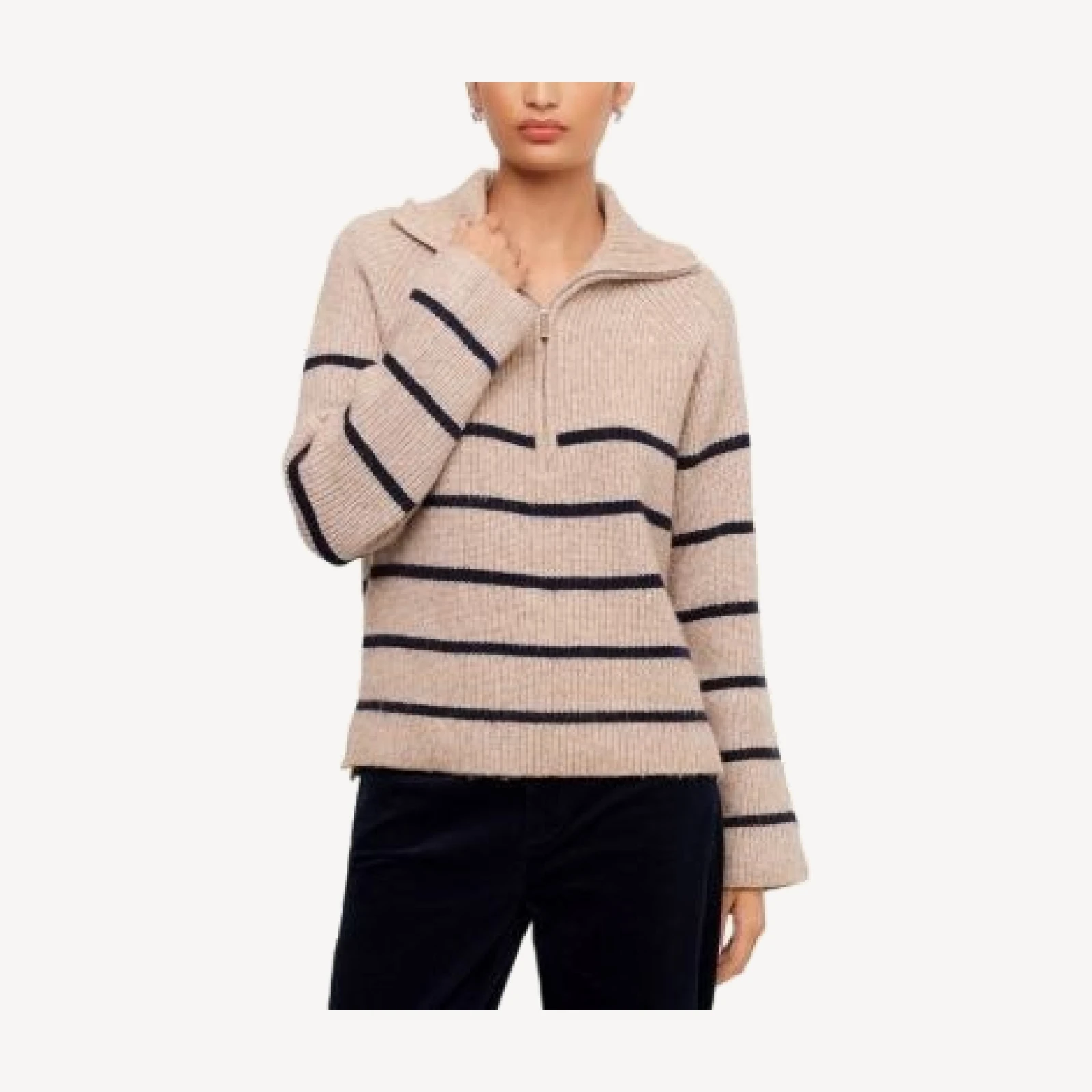 Karen Kane Stripe Half-Zip Long Sleeve Sweater
