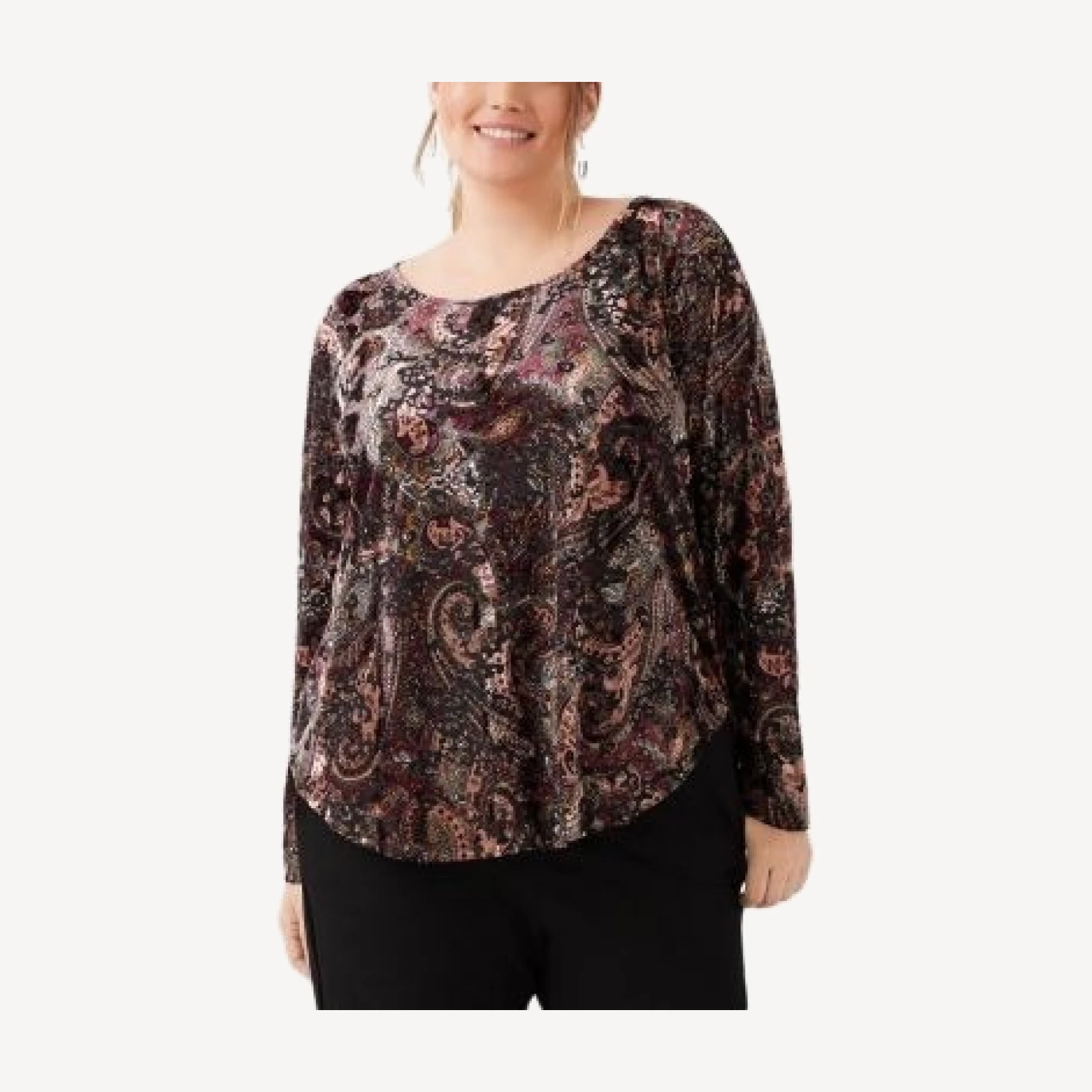 Karen Kane Long Sleeve Velvet Burnout Shirttail Top