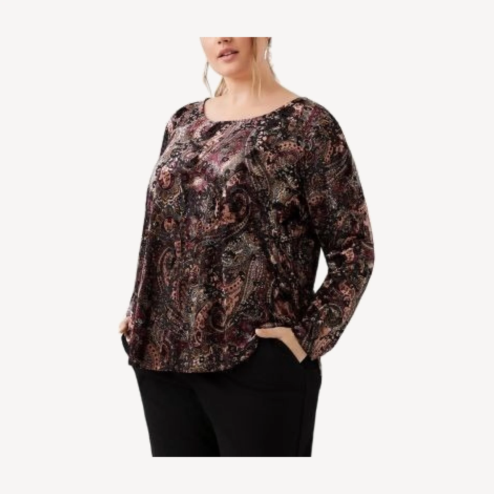 Karen Kane Long Sleeve Velvet Burnout Shirttail Top