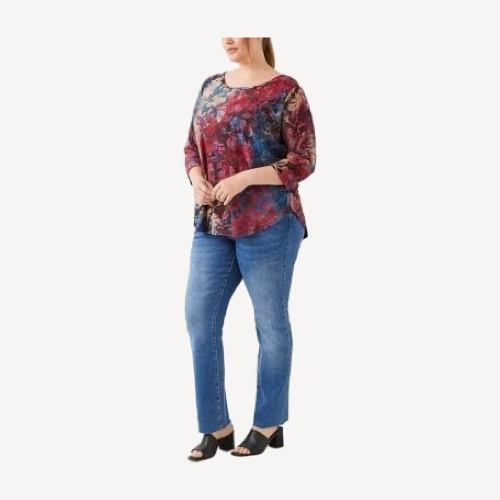 Karen Kane Plus Tie Dyed Burnout Shirttail Top