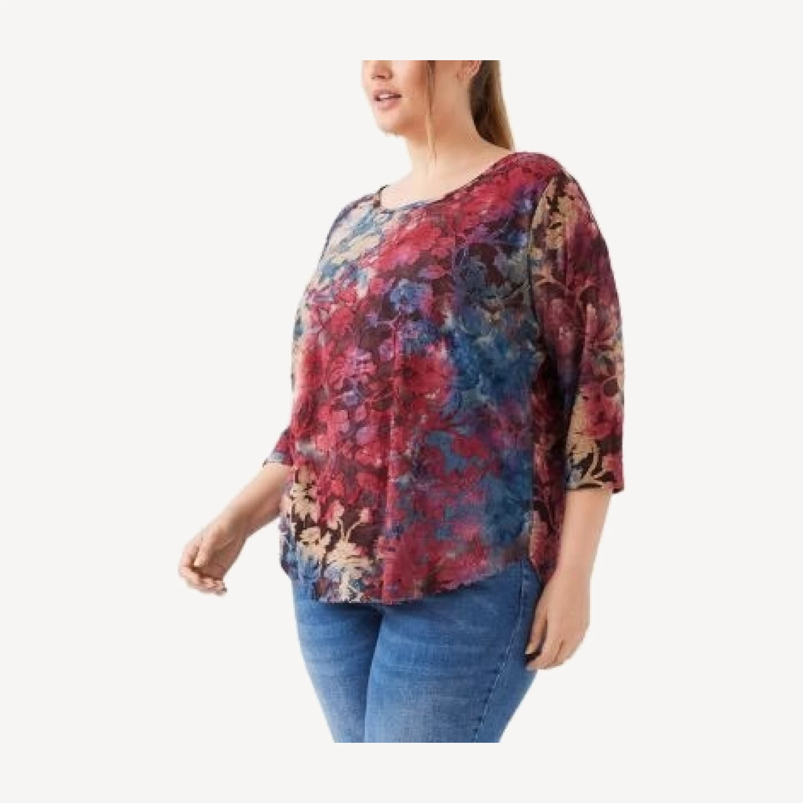 Karen Kane Plus Tie Dyed Burnout Shirttail Top