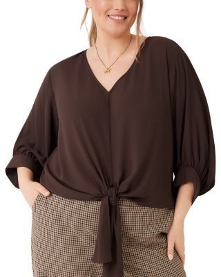 Karen Kane Plus Size Tie Hem Blouson Sleeve Top