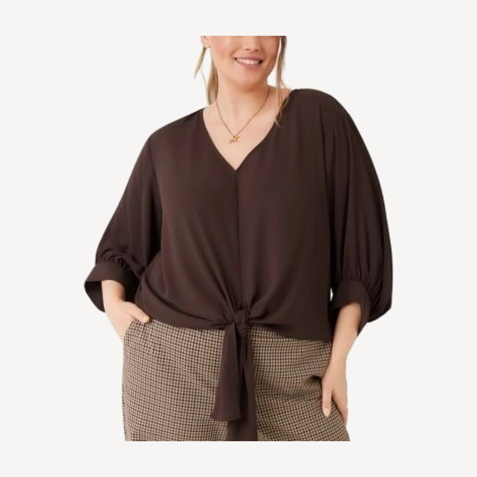 Karen Kane Plus Size Tie Hem Blouson Sleeve Top