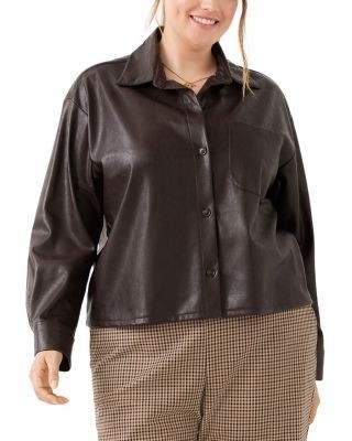 Karen Kane Plus Size Faux Leather Long Sleeve Shirt