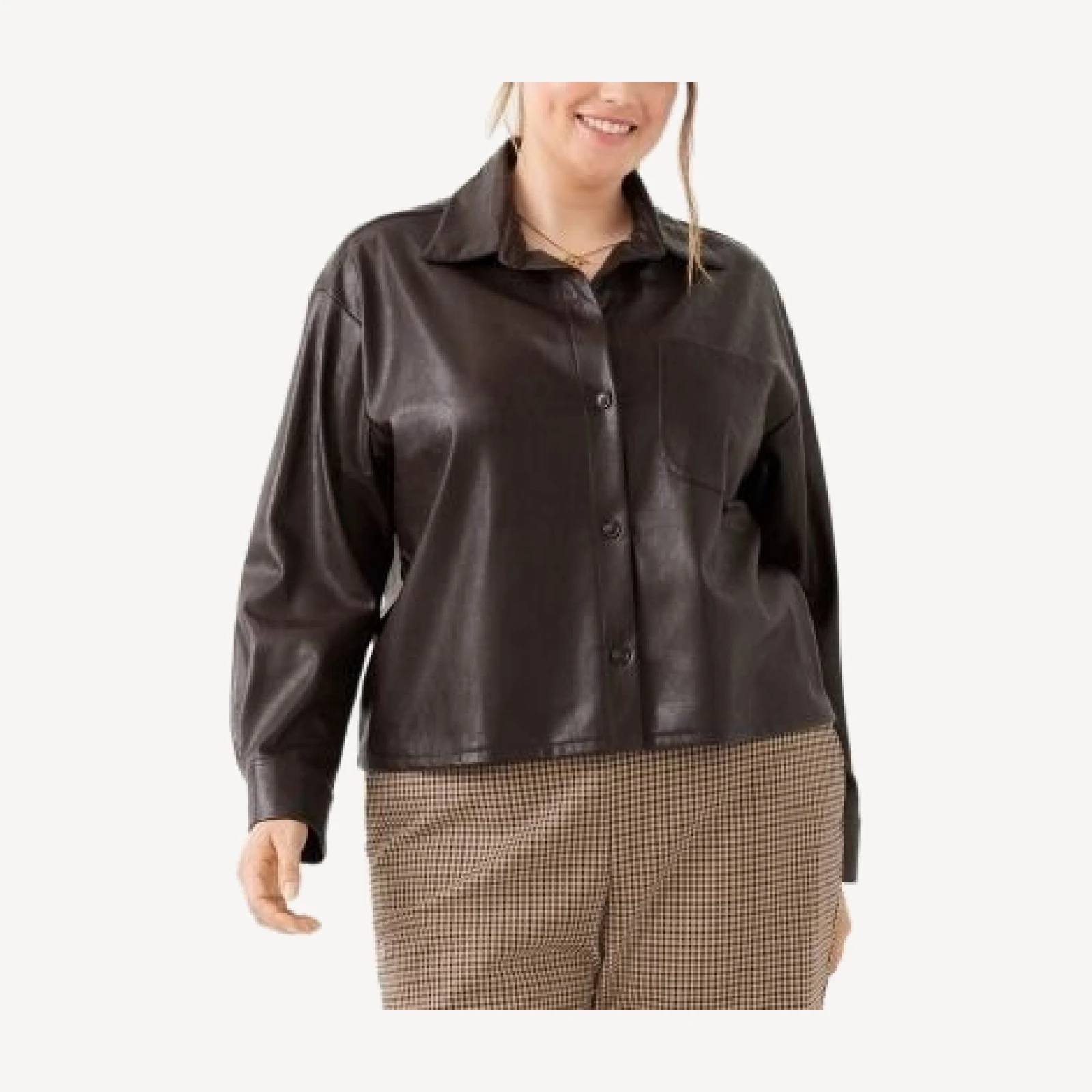 Karen Kane Plus Size Faux Leather Long Sleeve Shirt
