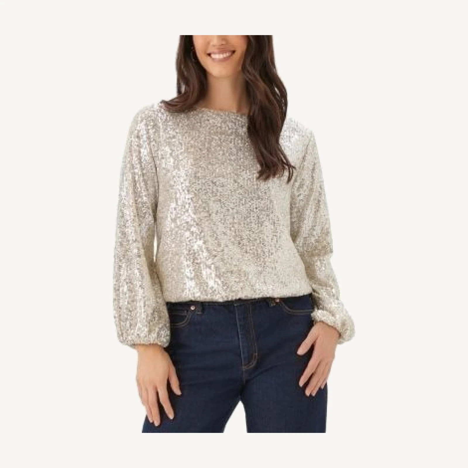 Karen Kane Boat Neck Blouson Sleeve Sequin Top