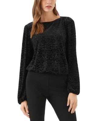 Karen Kane Petite Velvet Burnout Boat Neck Blouson Sleeve Top