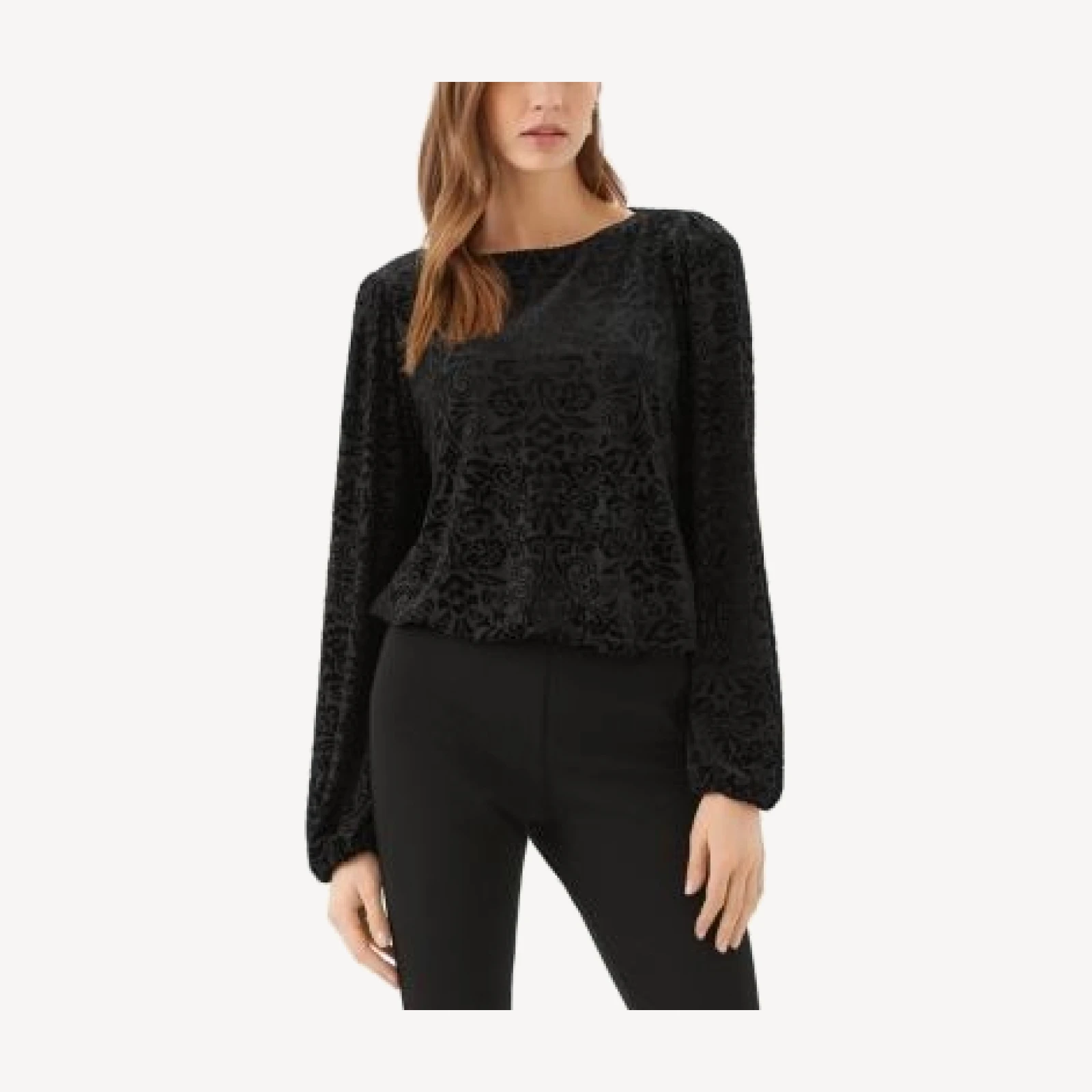 Karen Kane Petite Velvet Burnout Boat Neck Blouson Sleeve Top