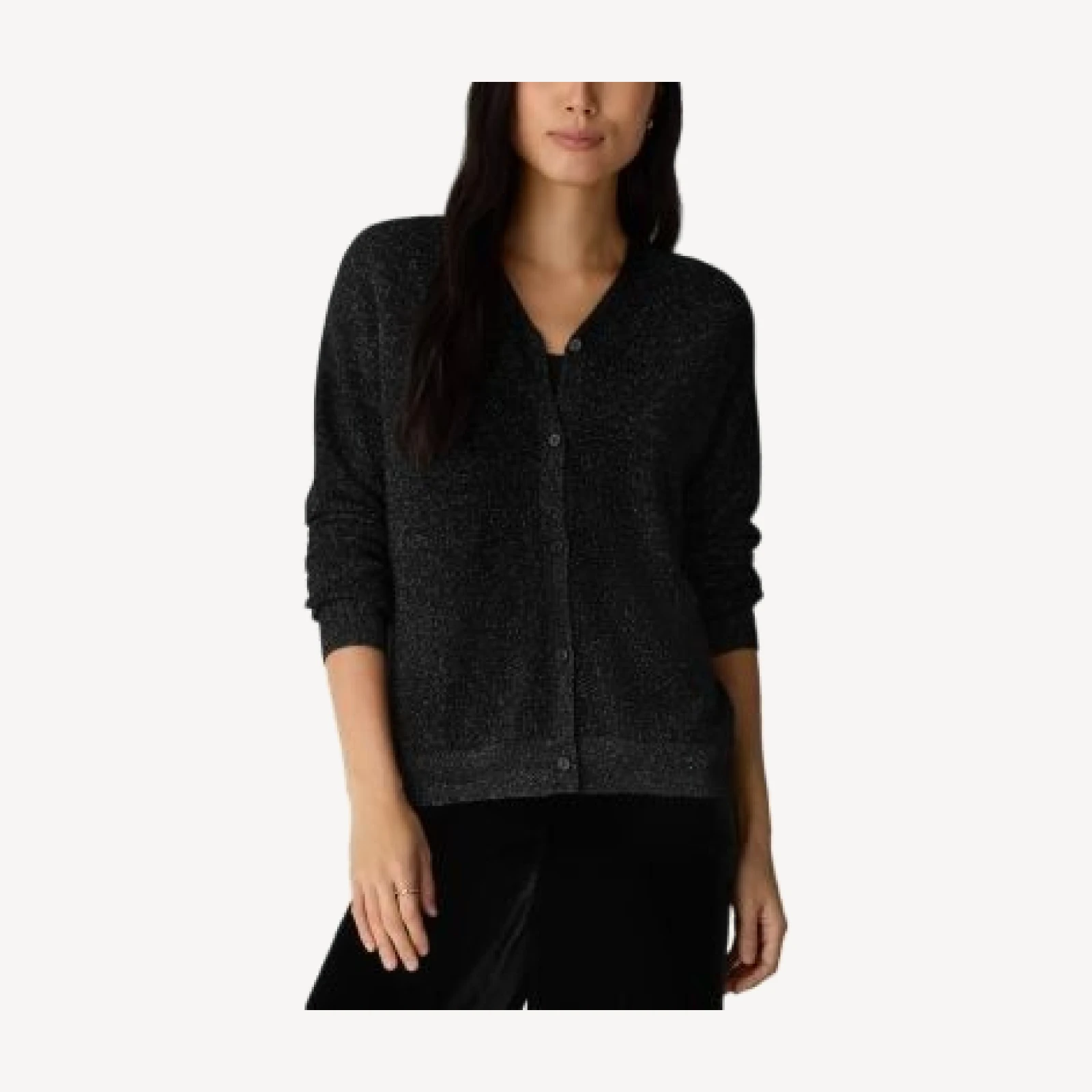 Eileen Fisher Metallic Merino Wool V Neck Cardigan