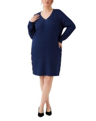 Karen Kane Plus Long Sleeve Button Detail Dress
