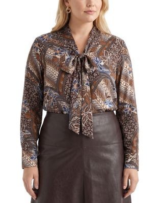 Karen Kane Plus Size Tie Neck Long Sleeve Top