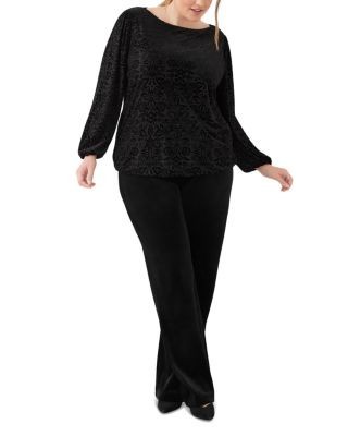 Karen Kane Plus Size Velvet Burnout Boat Neck Blouson Sleeve Top