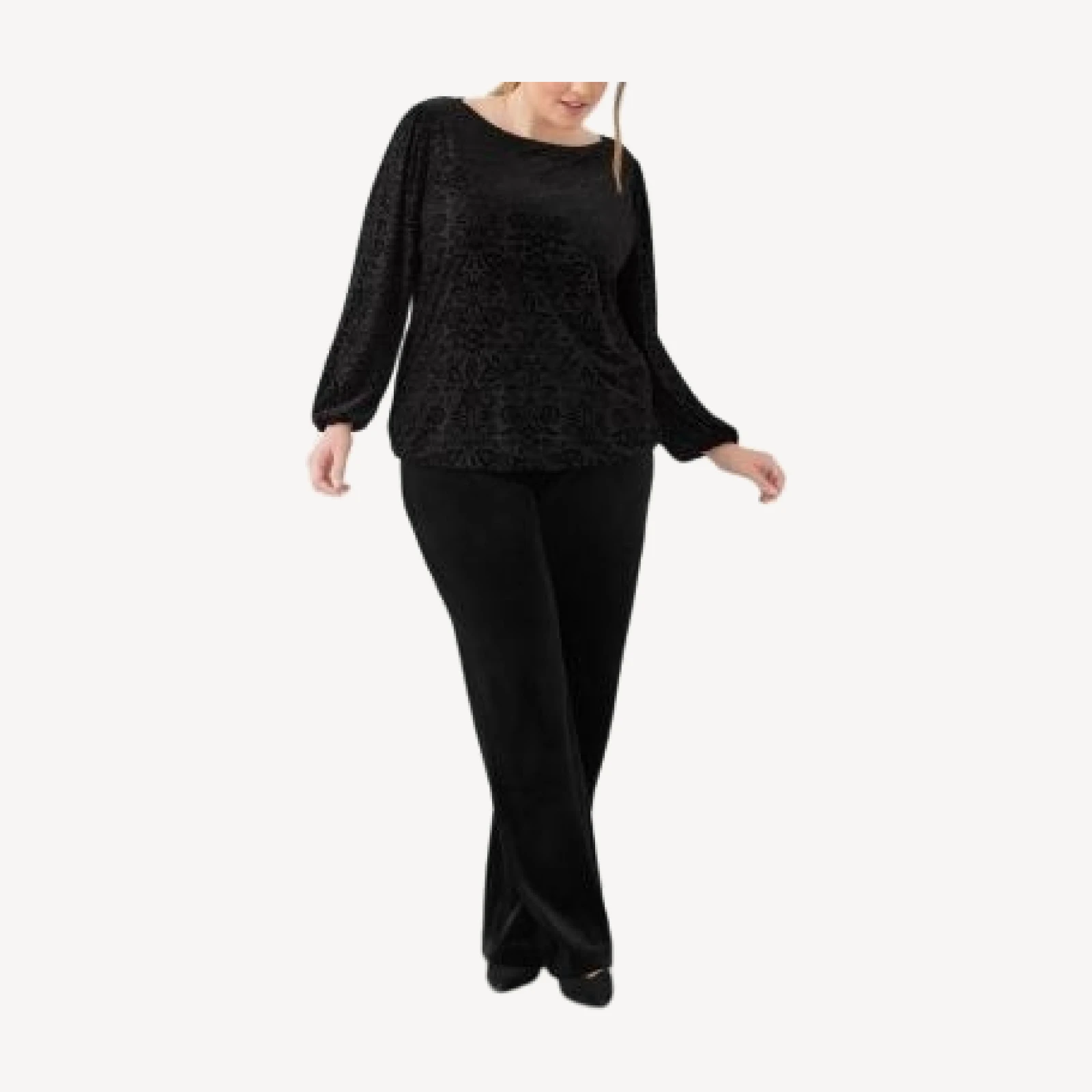 Karen Kane Plus Size Velvet Burnout Boat Neck Blouson Sleeve Top