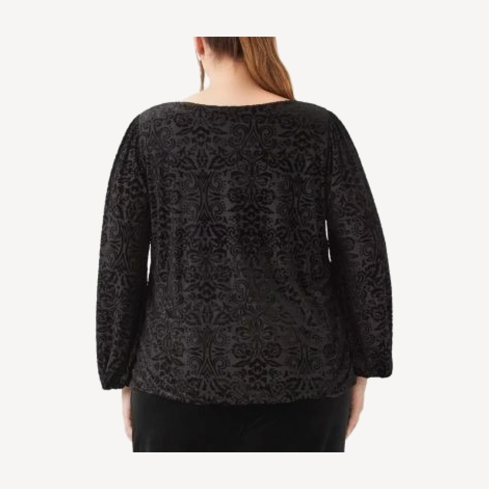 Karen Kane Plus Size Velvet Burnout Boat Neck Blouson Sleeve Top