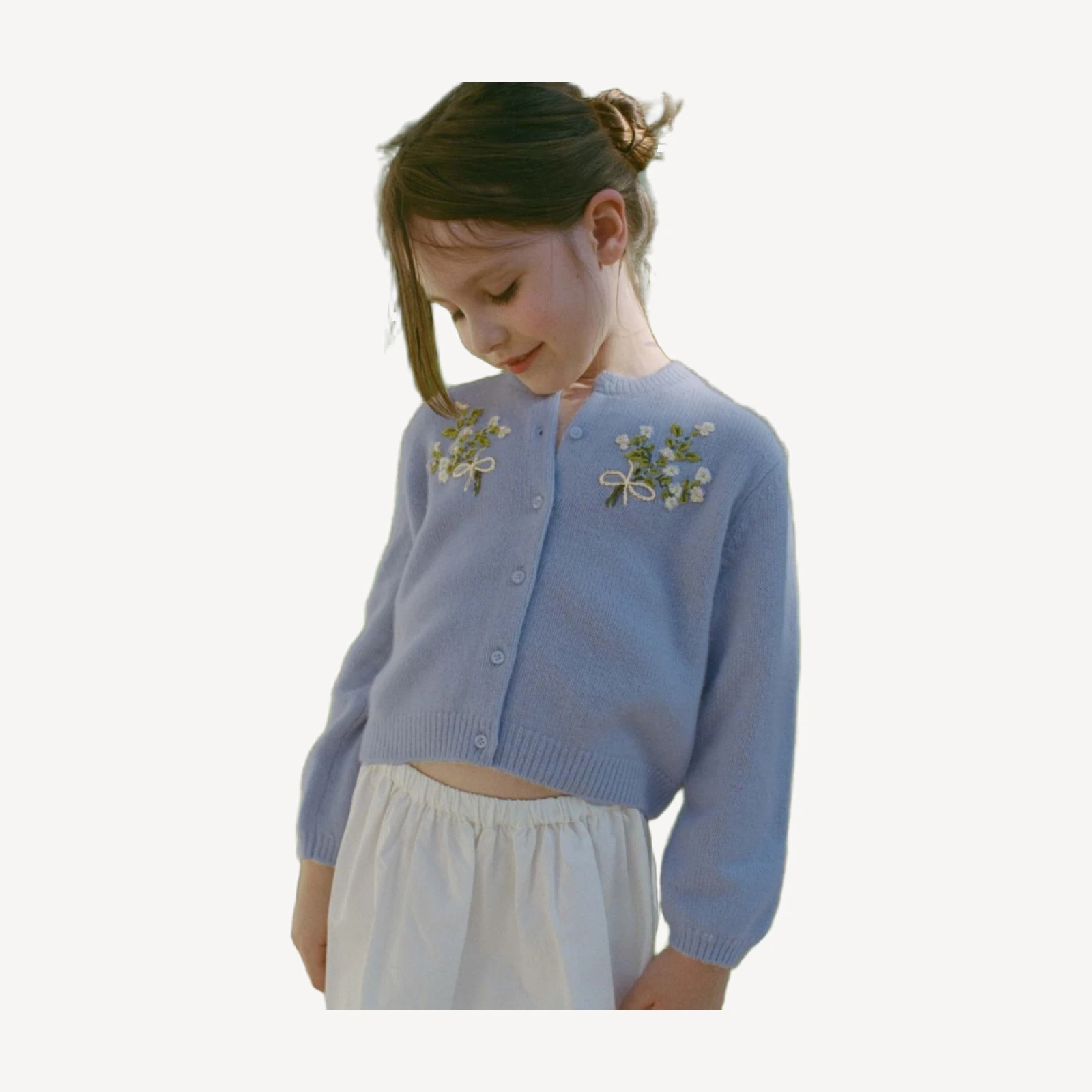 PETIT GARDENIA CASHMERE CARDIGAN -- CLEAR SKY