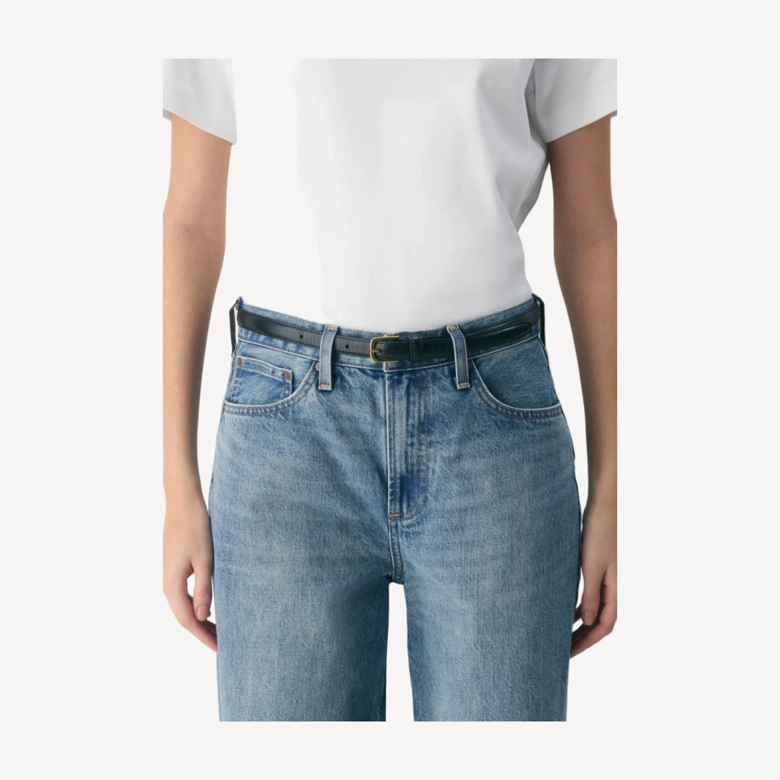 Essential Solid Brass Leather Slim Belt