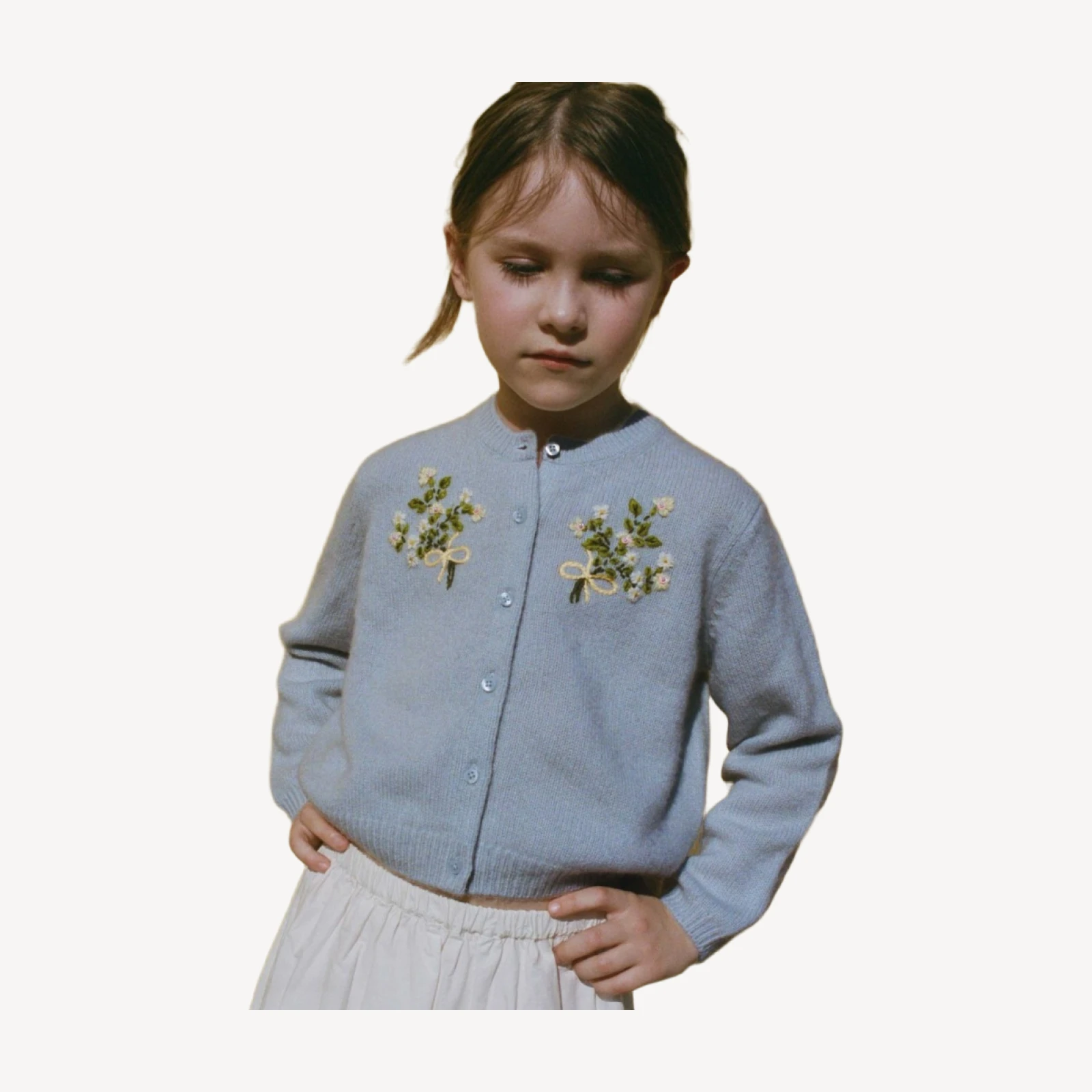PETIT GARDENIA CASHMERE CARDIGAN -- CLEAR SKY