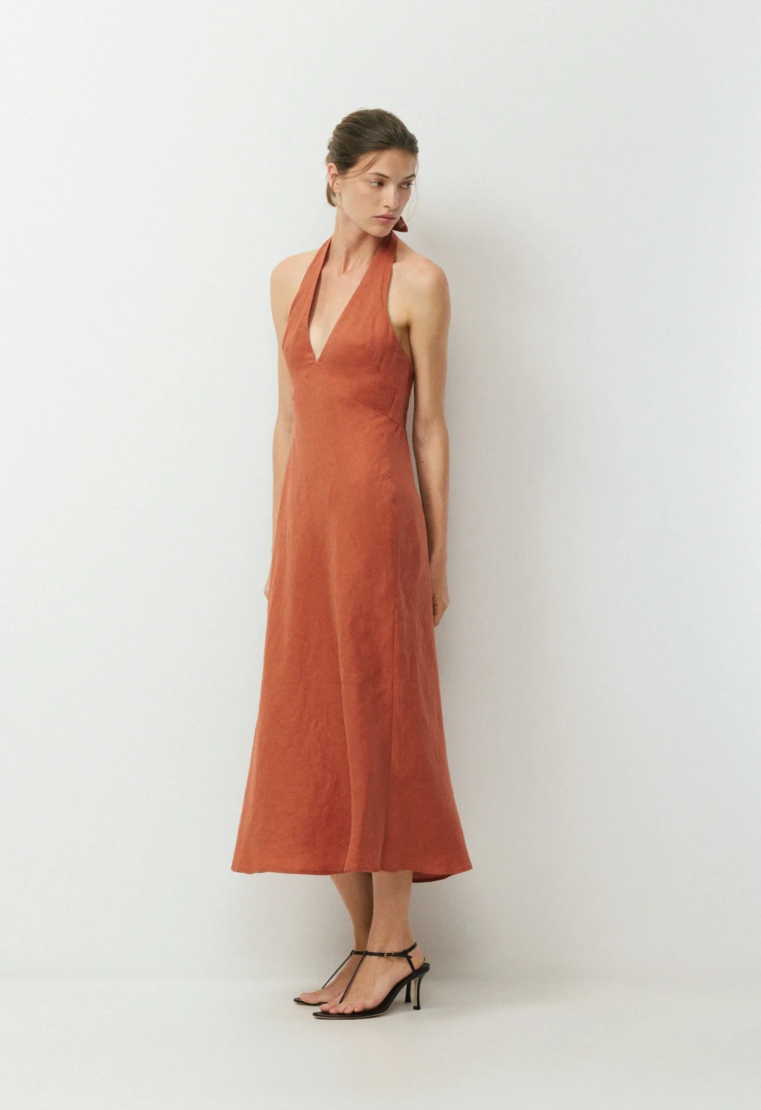Nightscape Linen Halter Dress