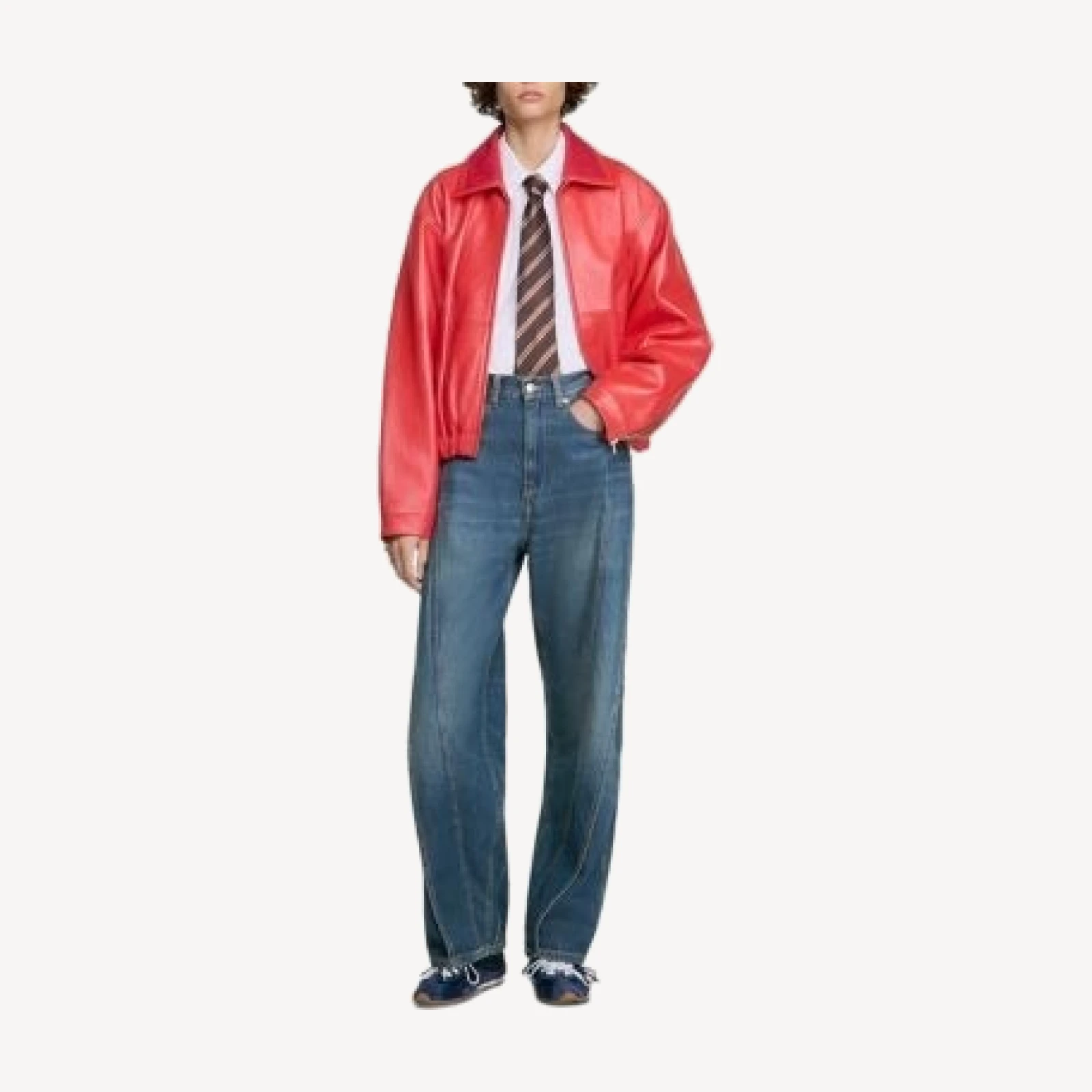 Sandro Topstitched Wide Leg Panel Jeans in Blue Jean