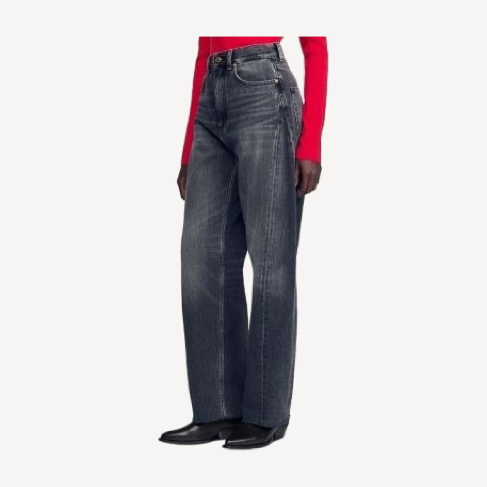 Sandro Ryan High Rise Barrel Leg Jeans in Dark Grey