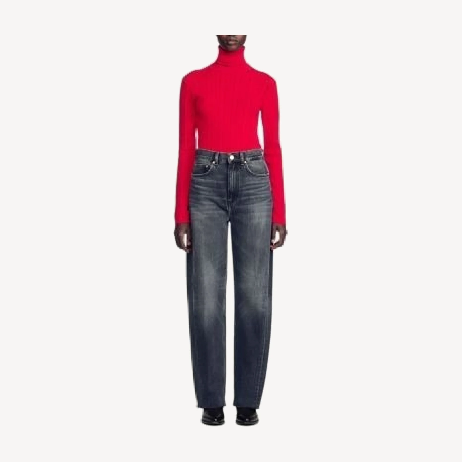 Sandro Ryan High Rise Barrel Leg Jeans in Dark Grey