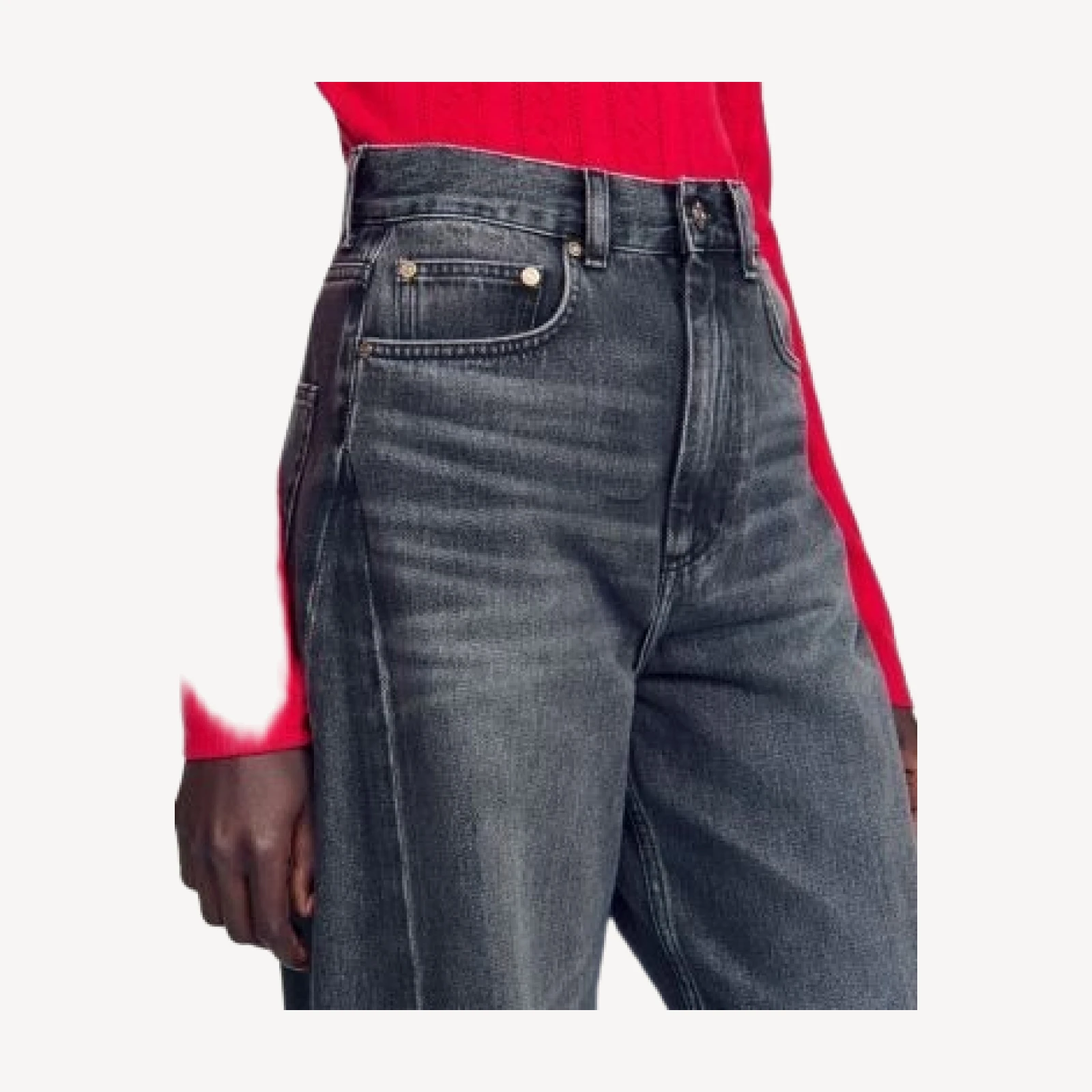 Sandro Ryan High Rise Barrel Leg Jeans in Dark Grey