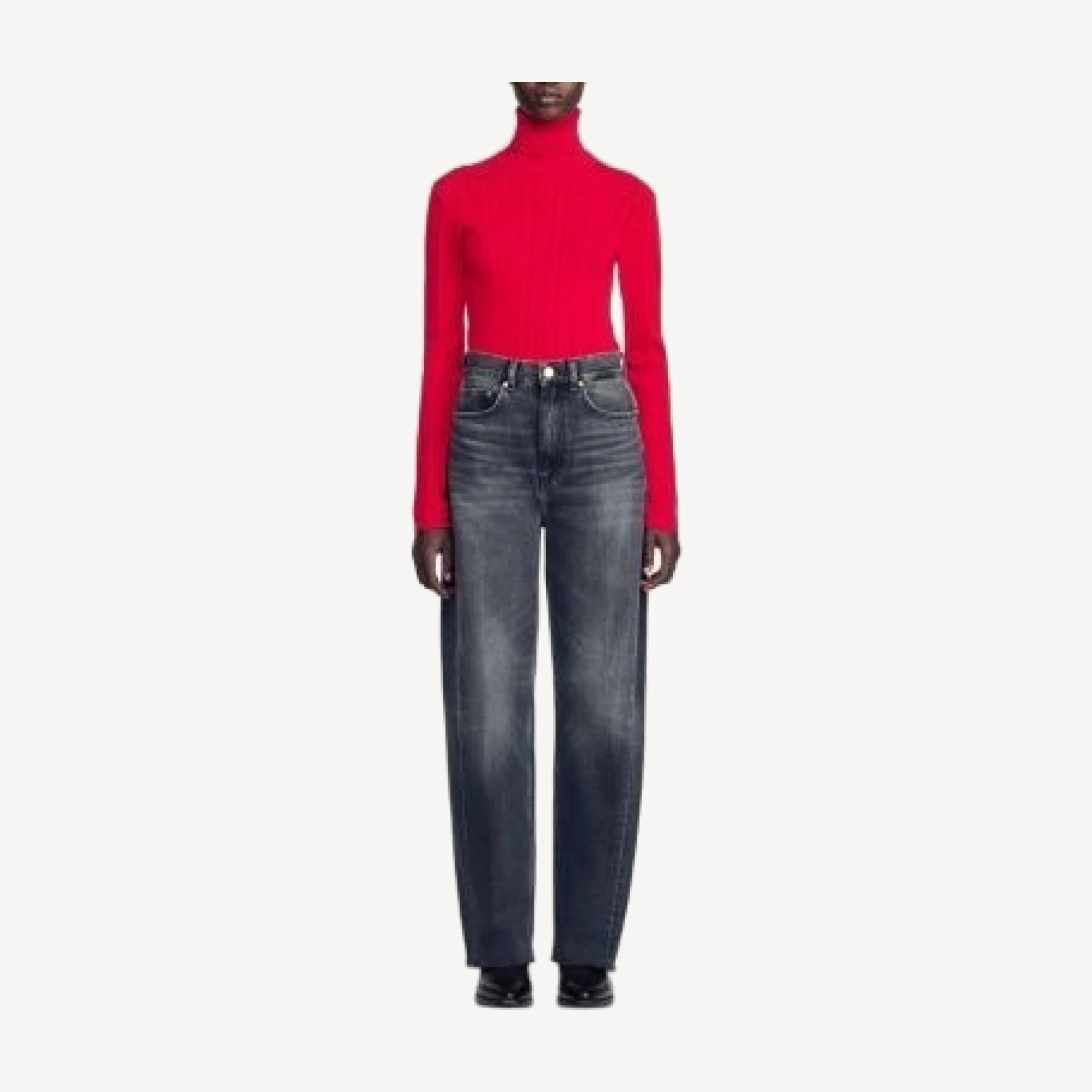 Sandro Ryan High Rise Barrel Leg Jeans in Dark Grey