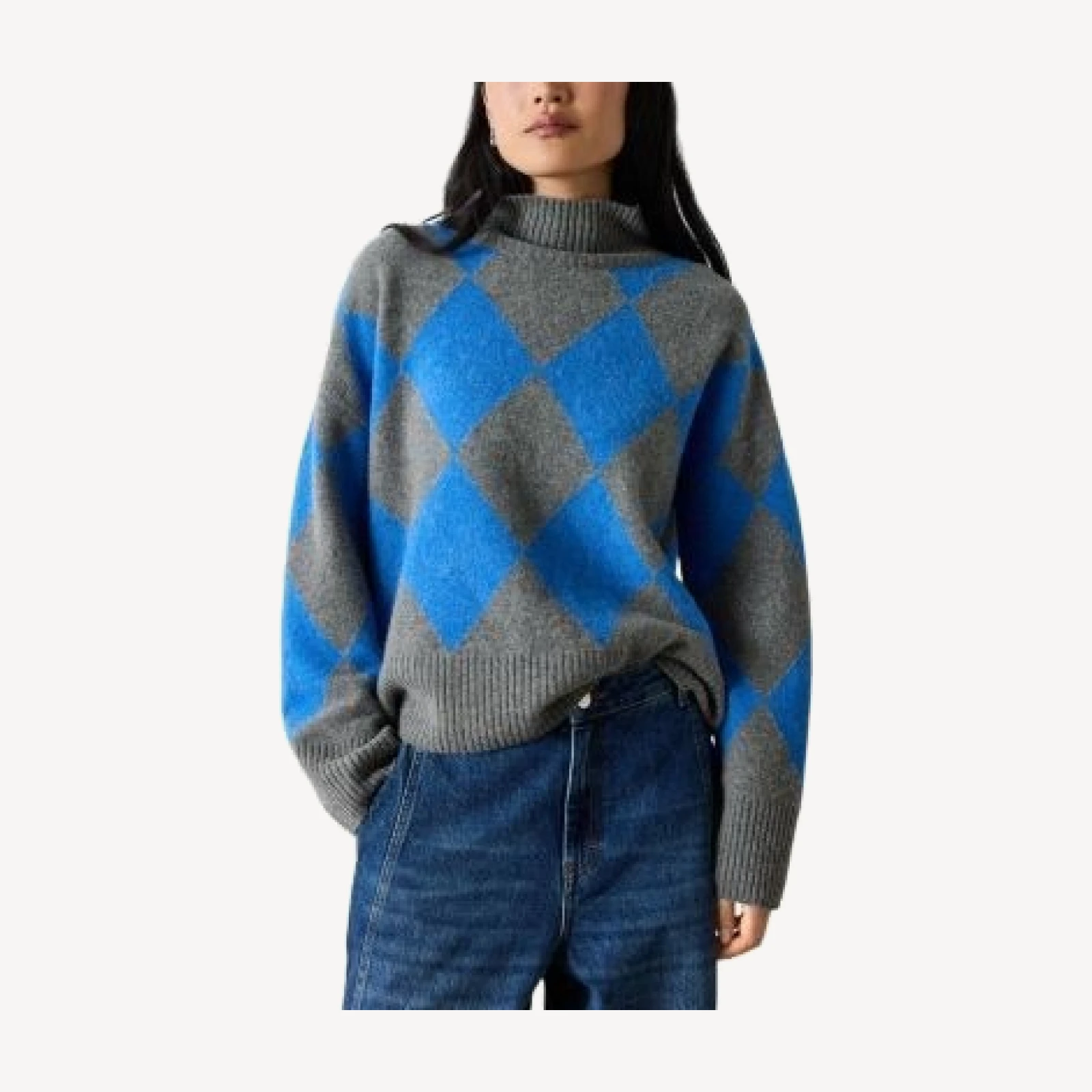 Whistles Wool Argyle Round Neck Sweater