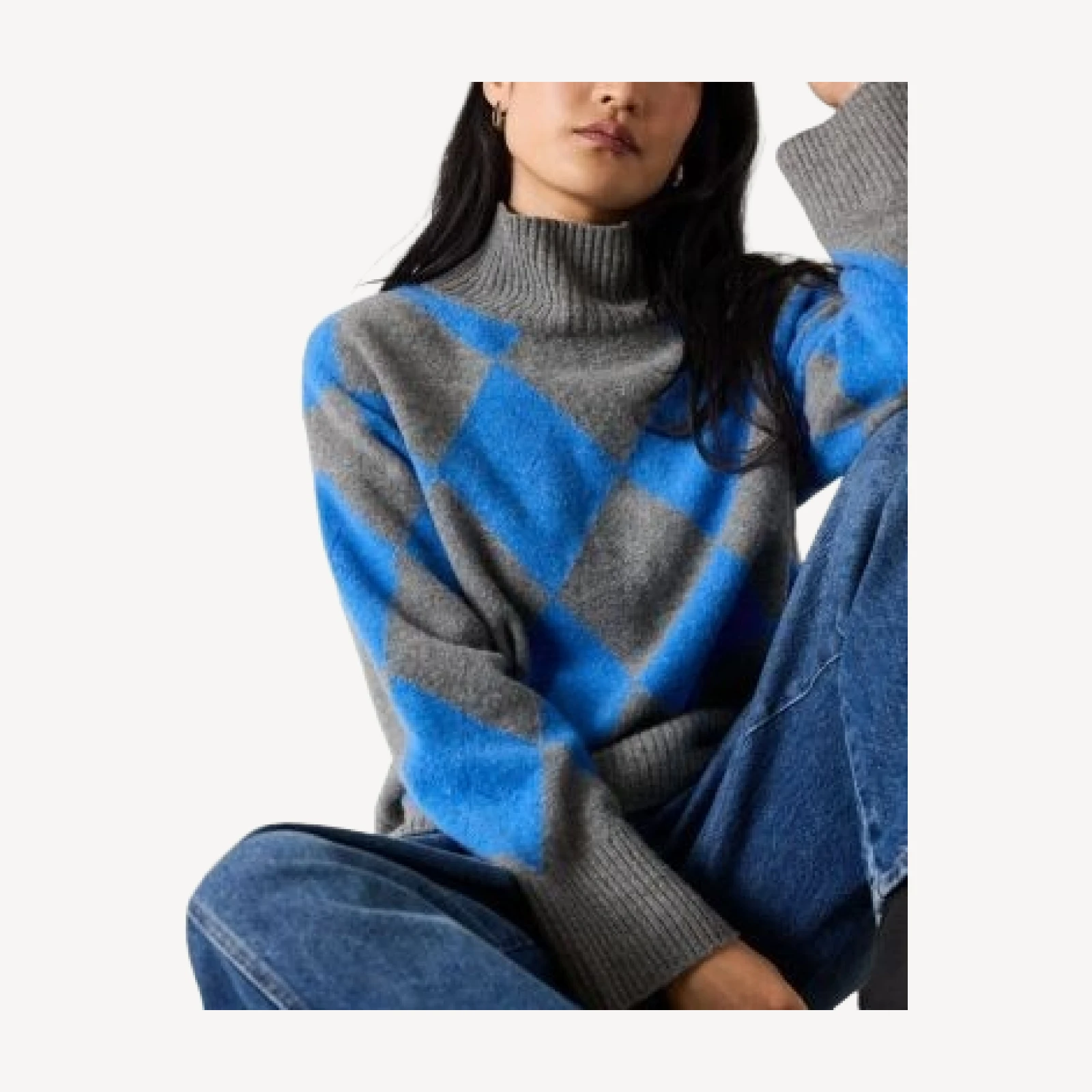 Whistles Wool Argyle Round Neck Sweater
