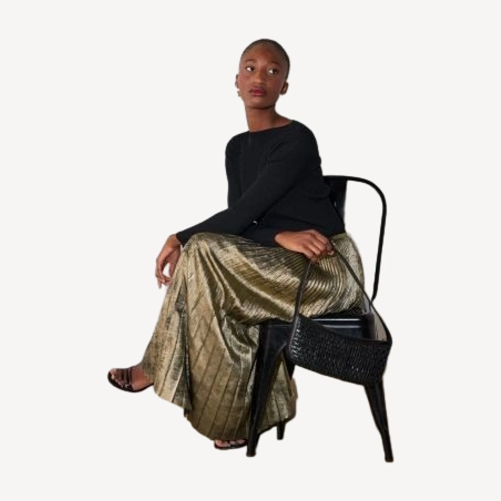 Whistles Metallic Pleated Midi Skirt