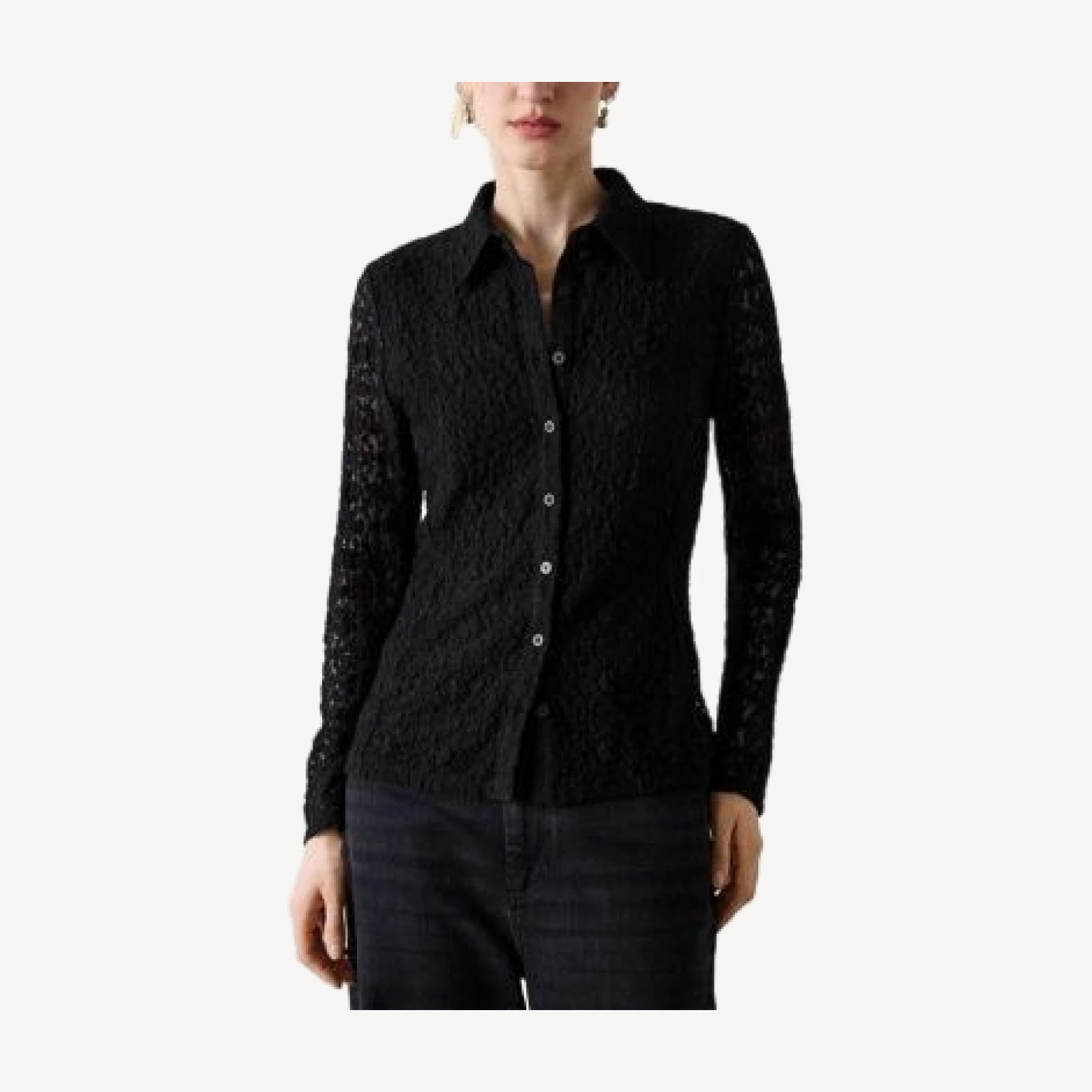 Whistles Lace Jersey Collared Shirt