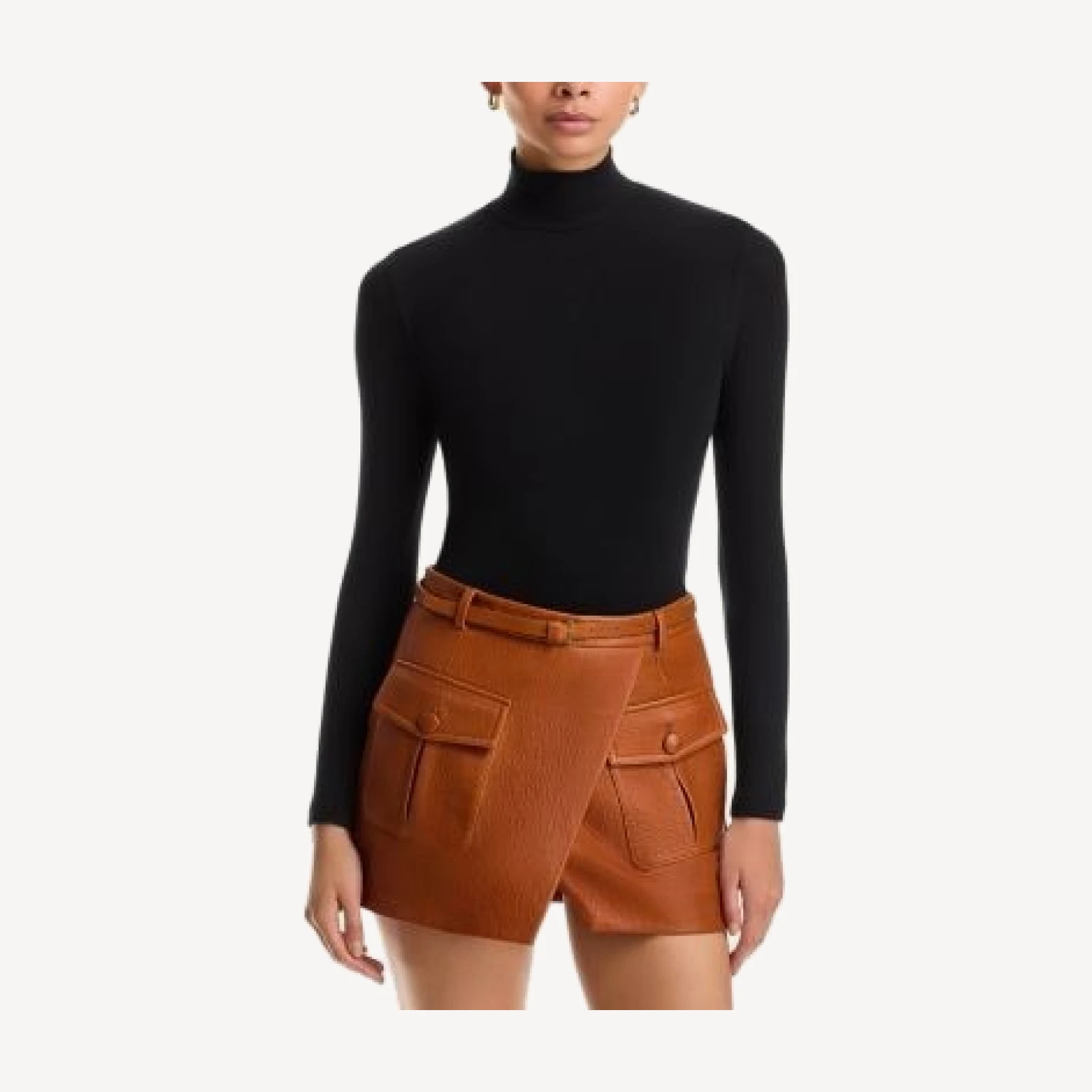 Frame Rib Knit Turtleneck Top