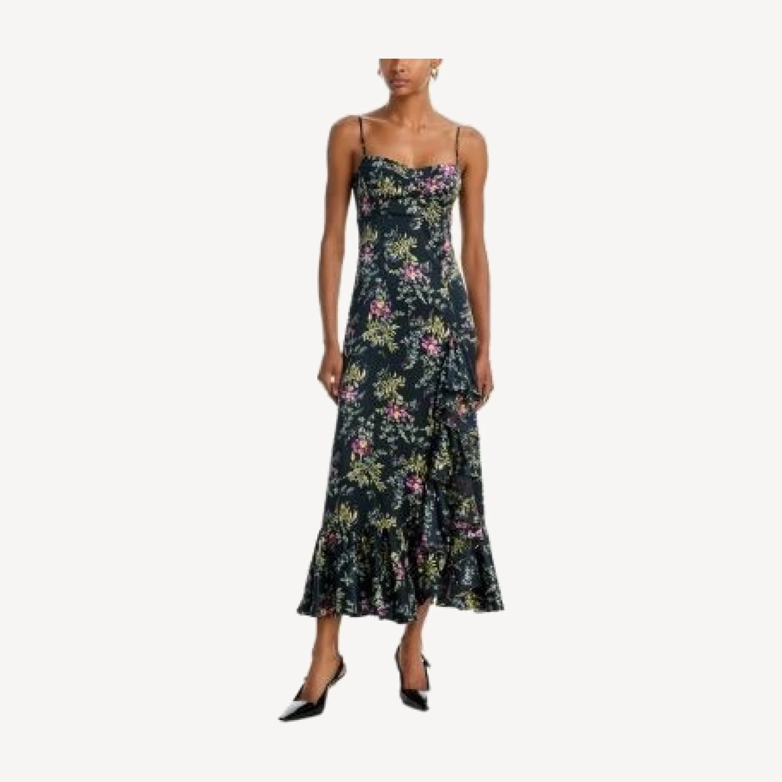 Cinq a Sept Renessa Floral Ruffled Front Slit Dress
