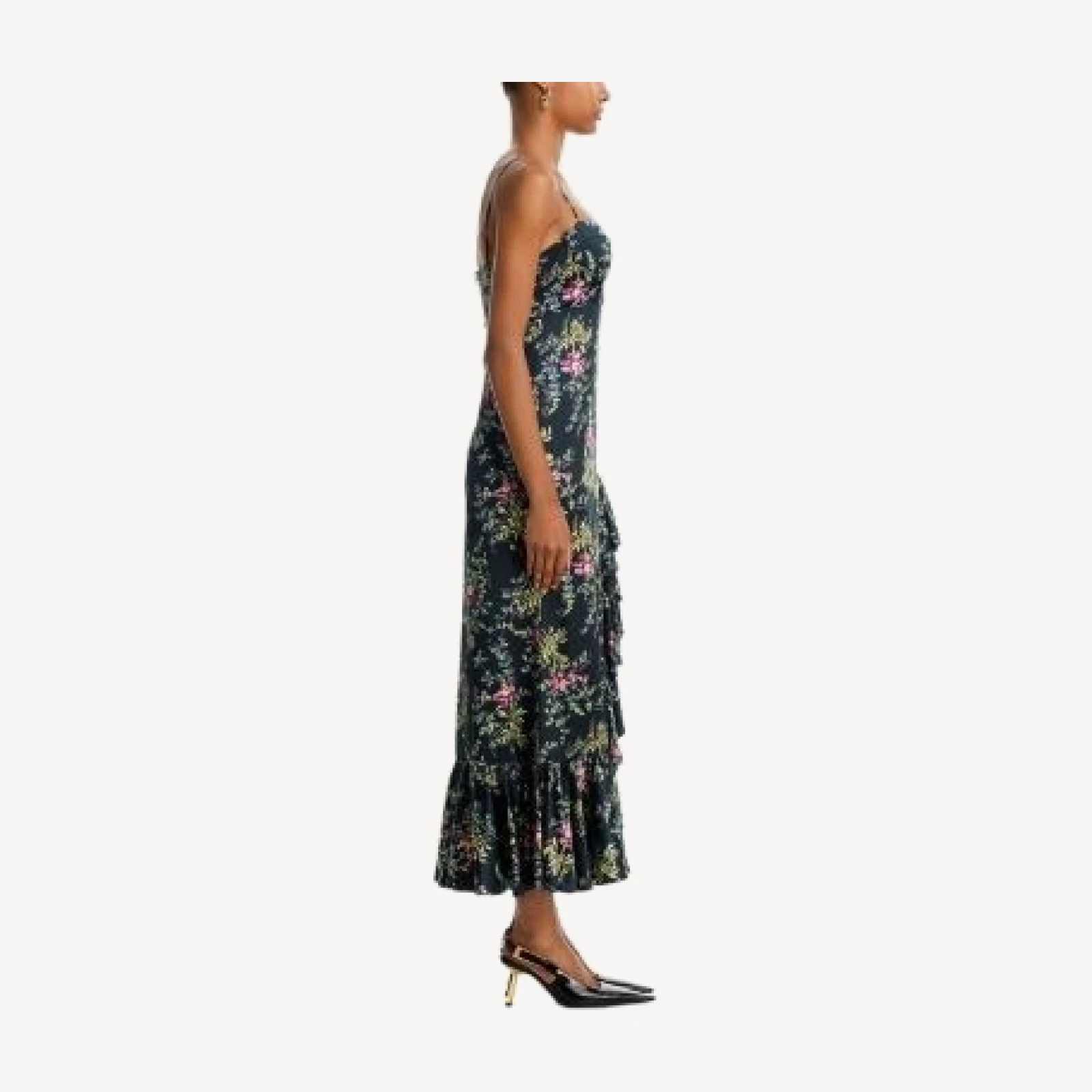 Cinq a Sept Renessa Floral Ruffled Front Slit Dress