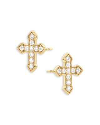 Bloomingdale's Fine Collection Diamond Cross Stud Earrings in 14K Yellow Gold, 0.25 tcw