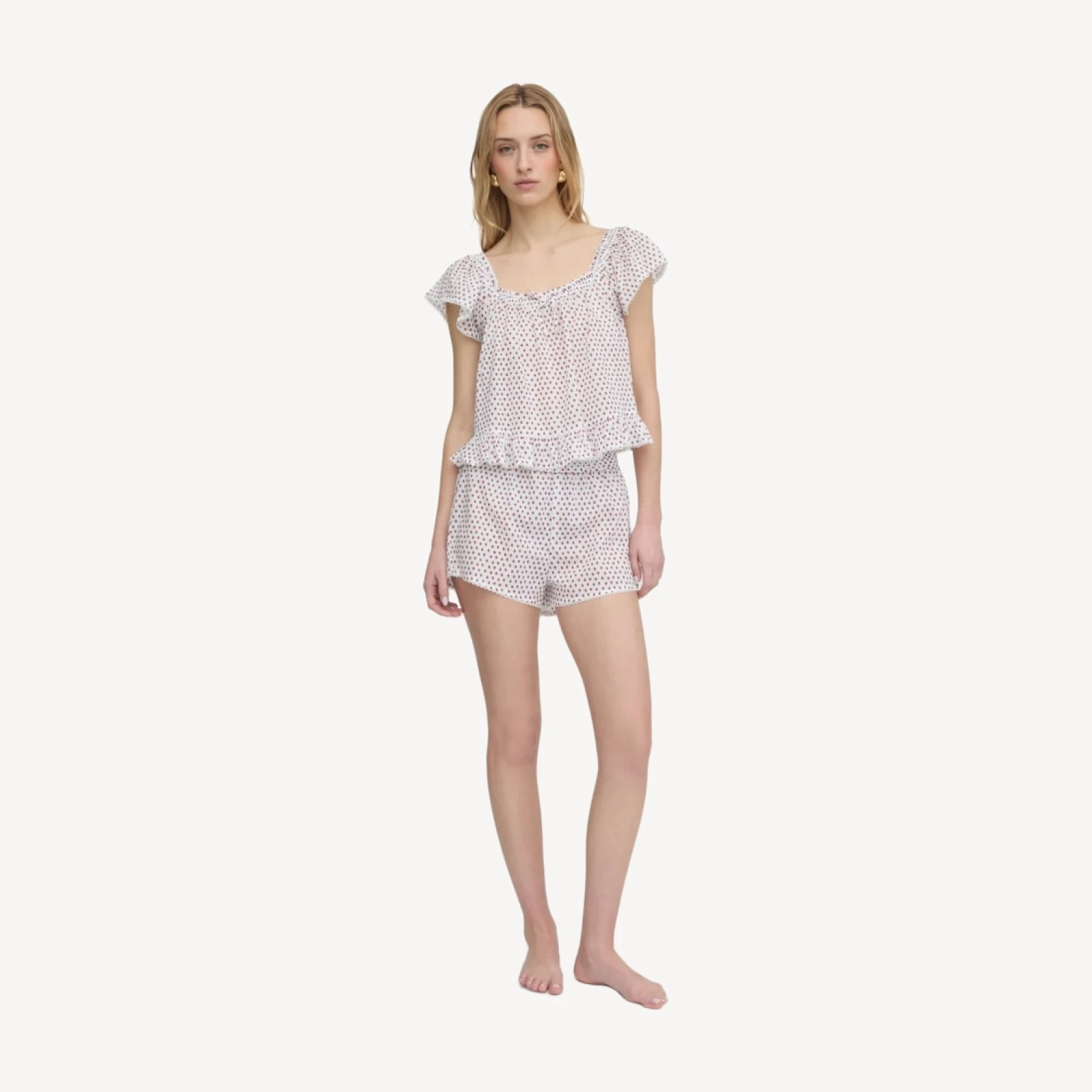 The Josie PJ Set - White Poppy Half Drop