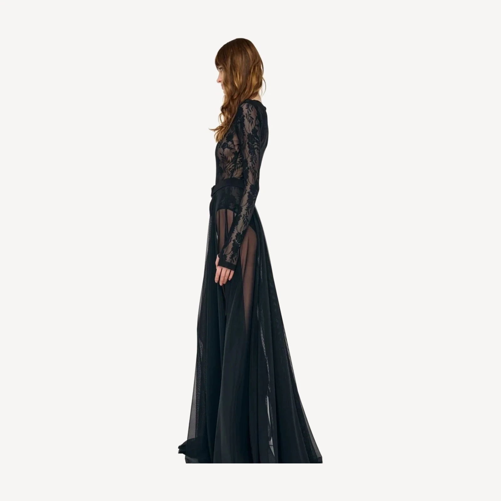 LONG SLEEVE CREW FLARED GOWN
