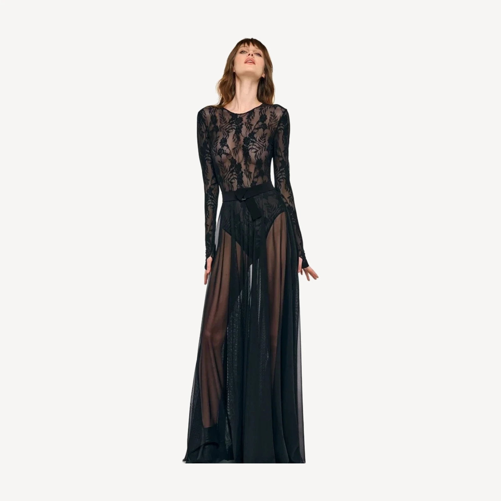 LONG SLEEVE CREW FLARED GOWN