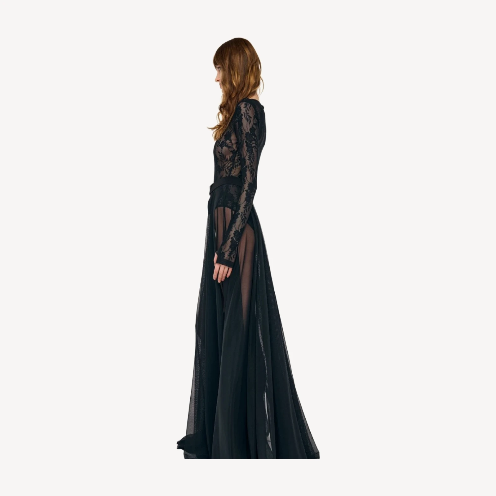 LONG SLEEVE CREW FLARED GOWN