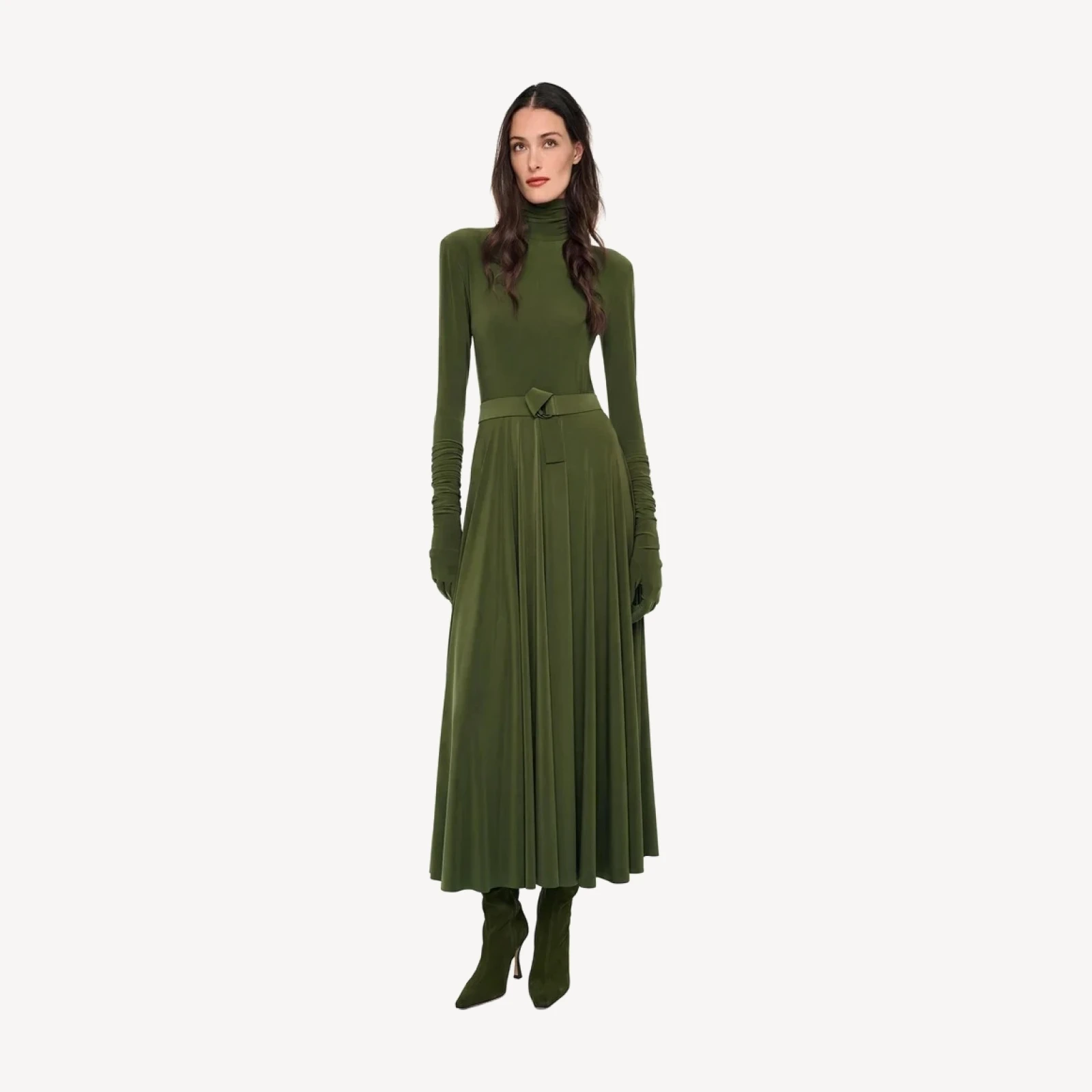 SHOULDER PAD TURTLE FLARED DRESS