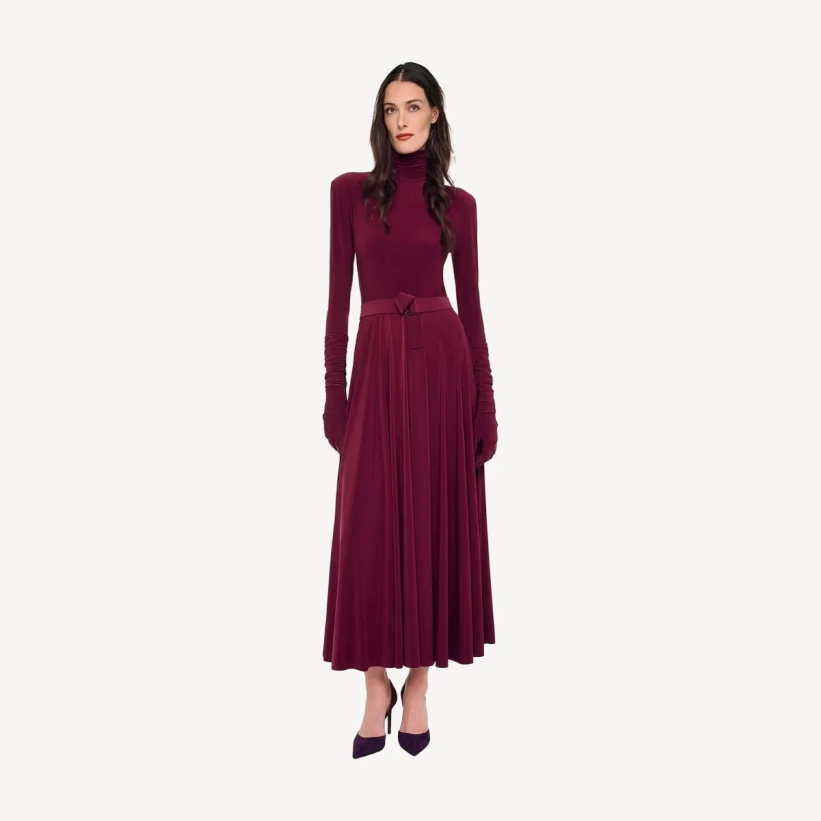 SHOULDER PAD TURTLE FLARED DRESS