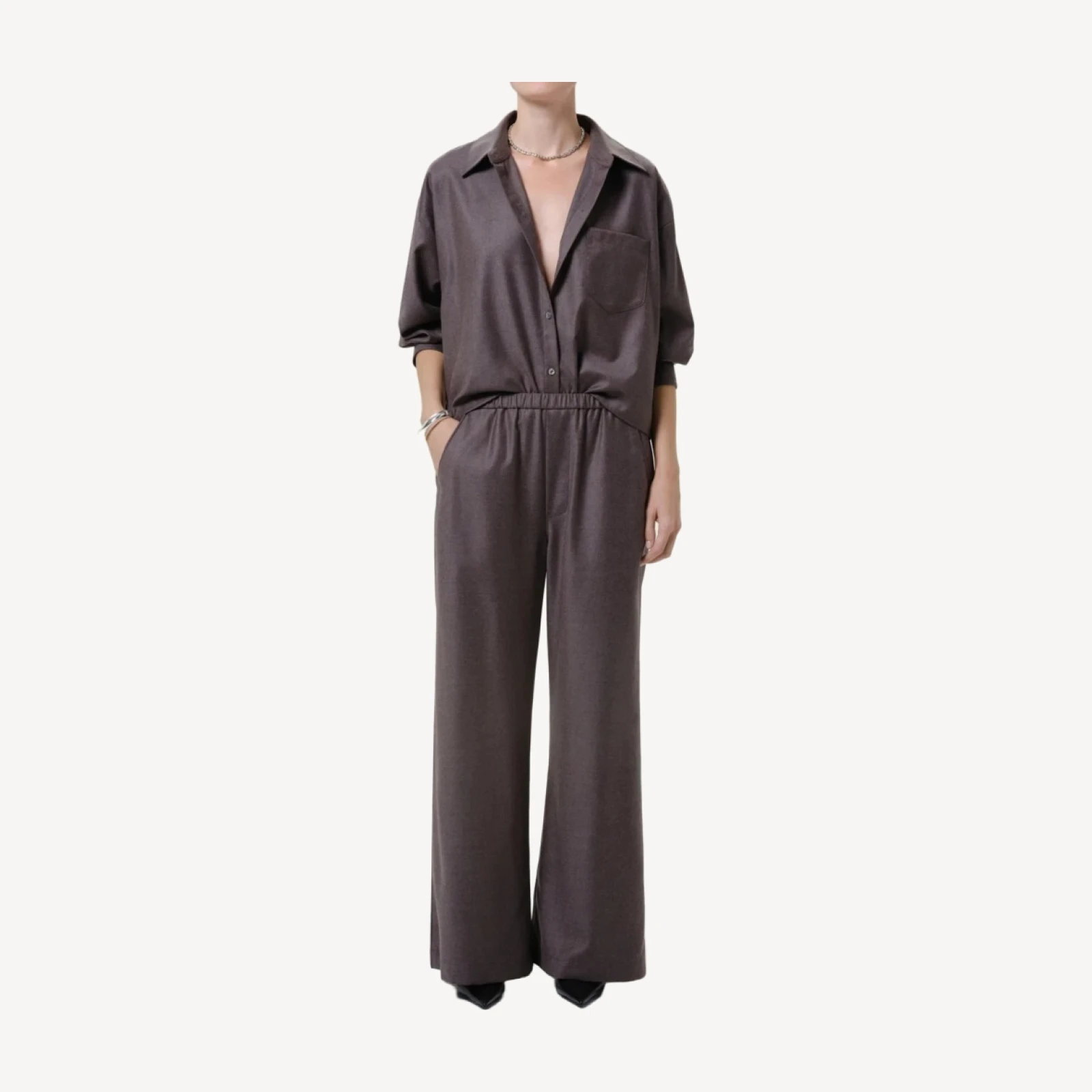 Clara Pull On Wool Pant in Heather Brown