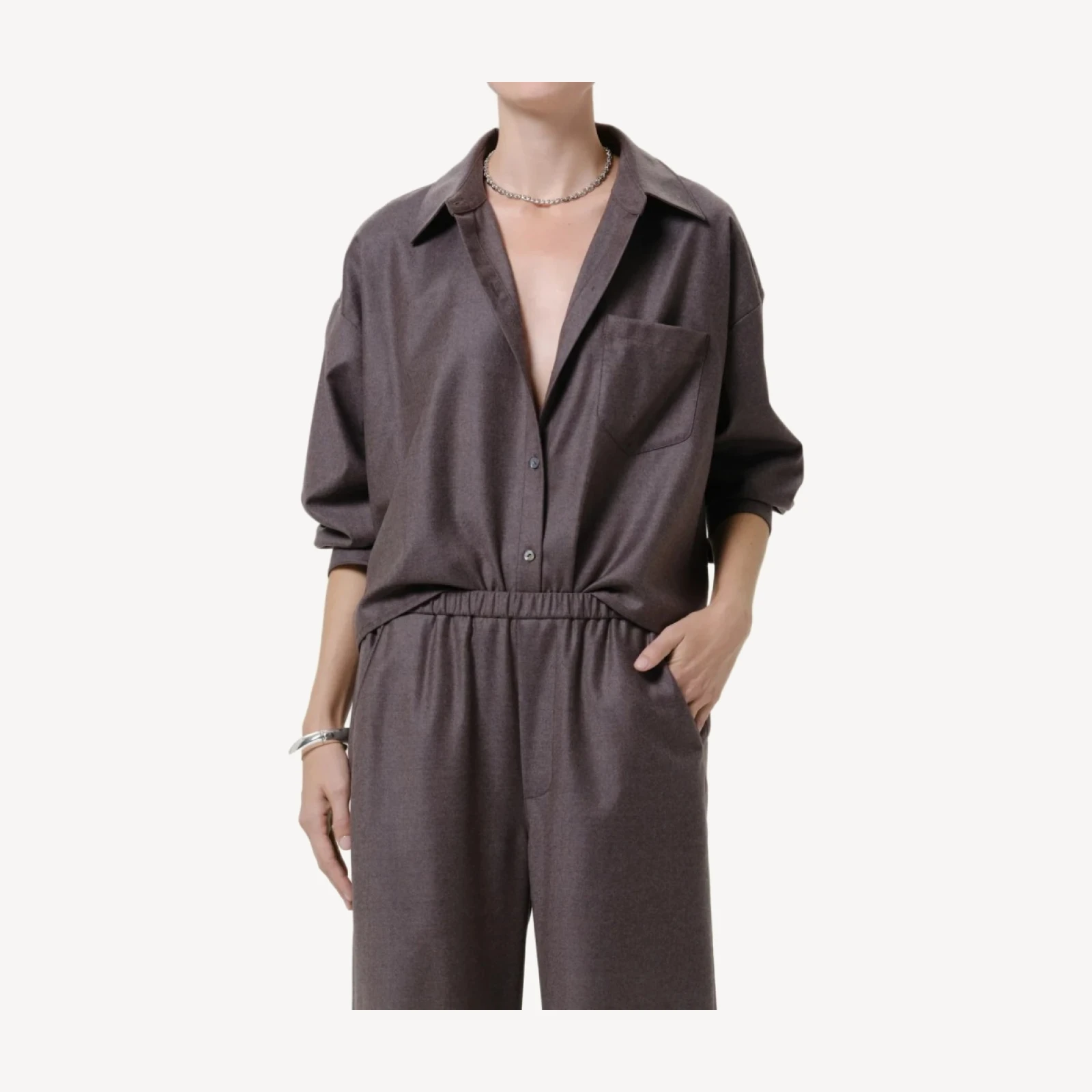 Petit Ami Wool Shirt in Heather Brown