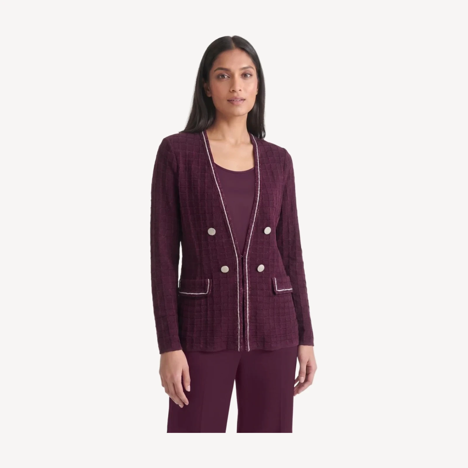 Metallic Accent Intarsia Knit Jacket