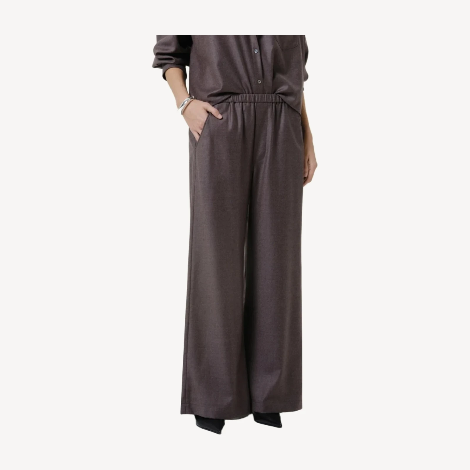 Clara Pull On Wool Pant in Heather Brown