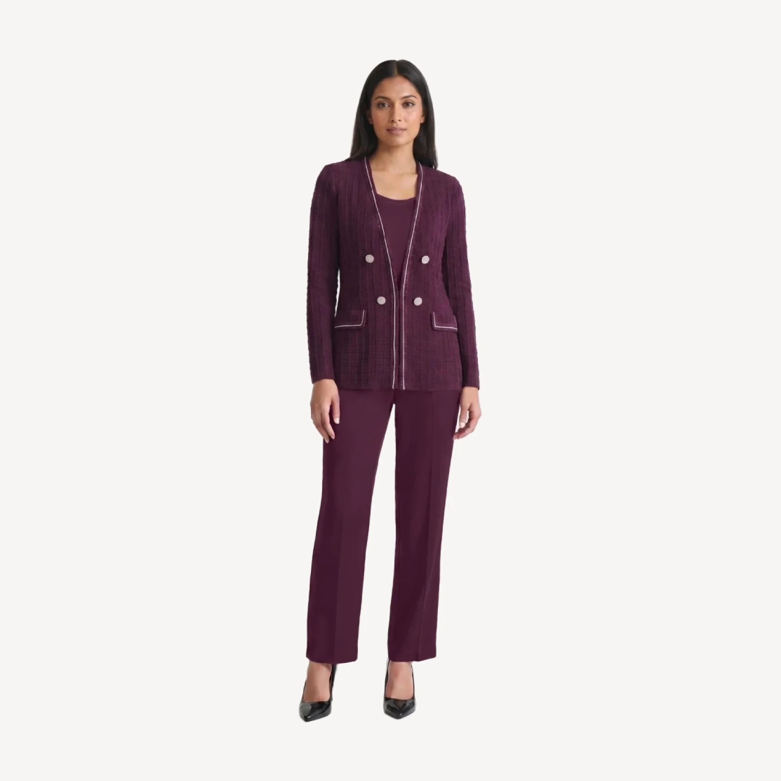 Metallic Accent Intarsia Knit Jacket