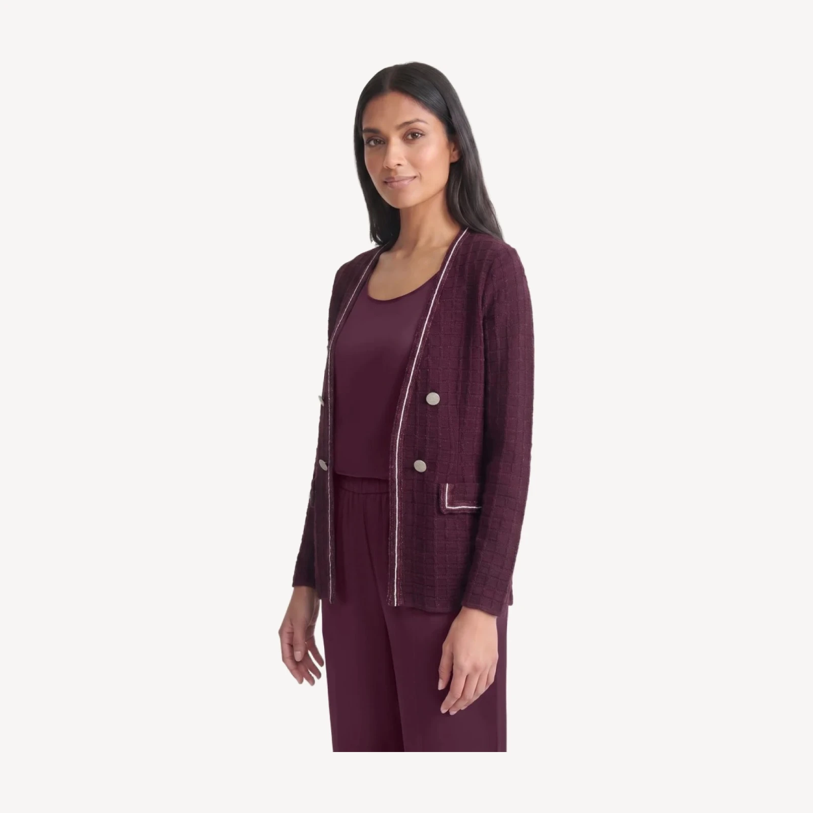 Metallic Accent Intarsia Knit Jacket