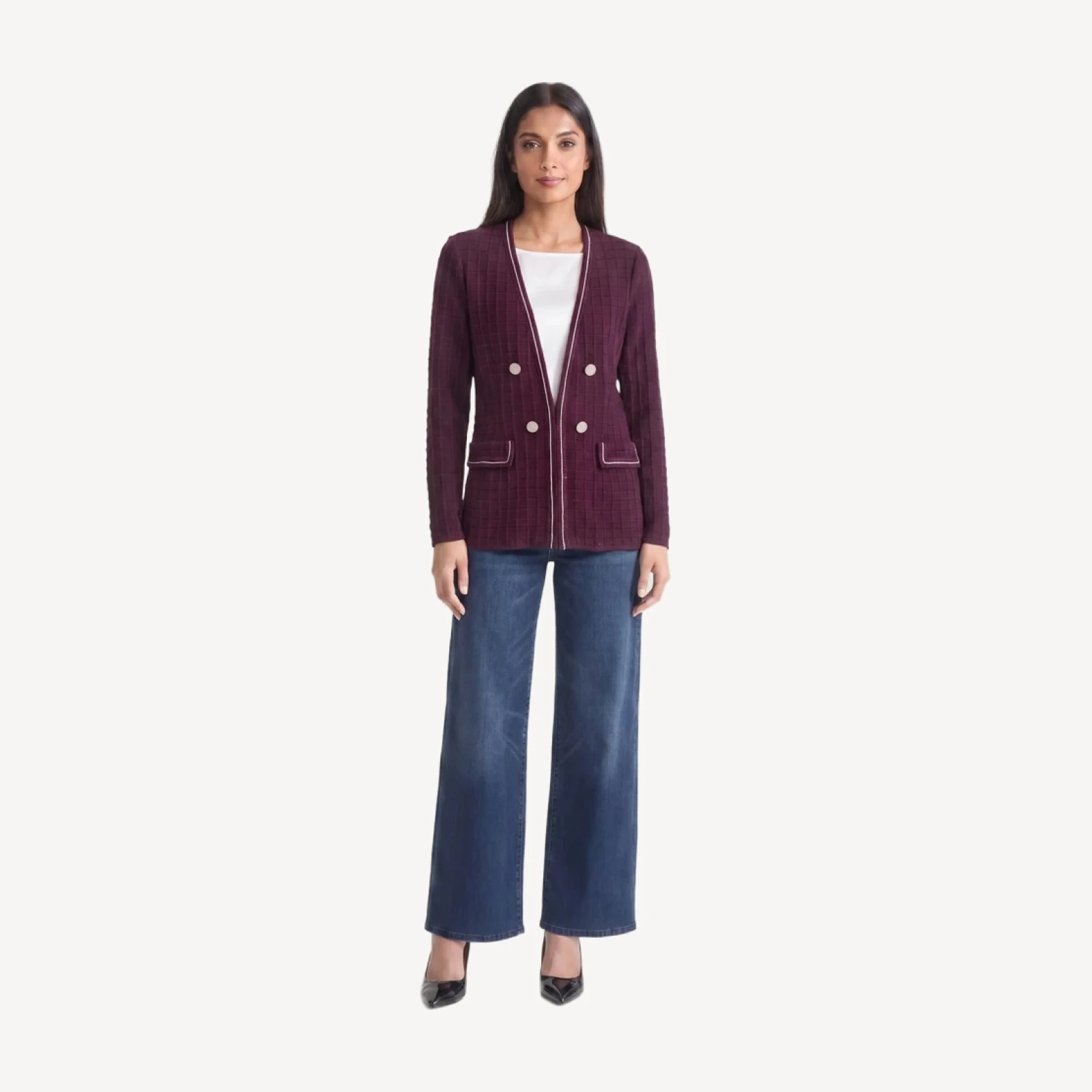 Metallic Accent Intarsia Knit Jacket