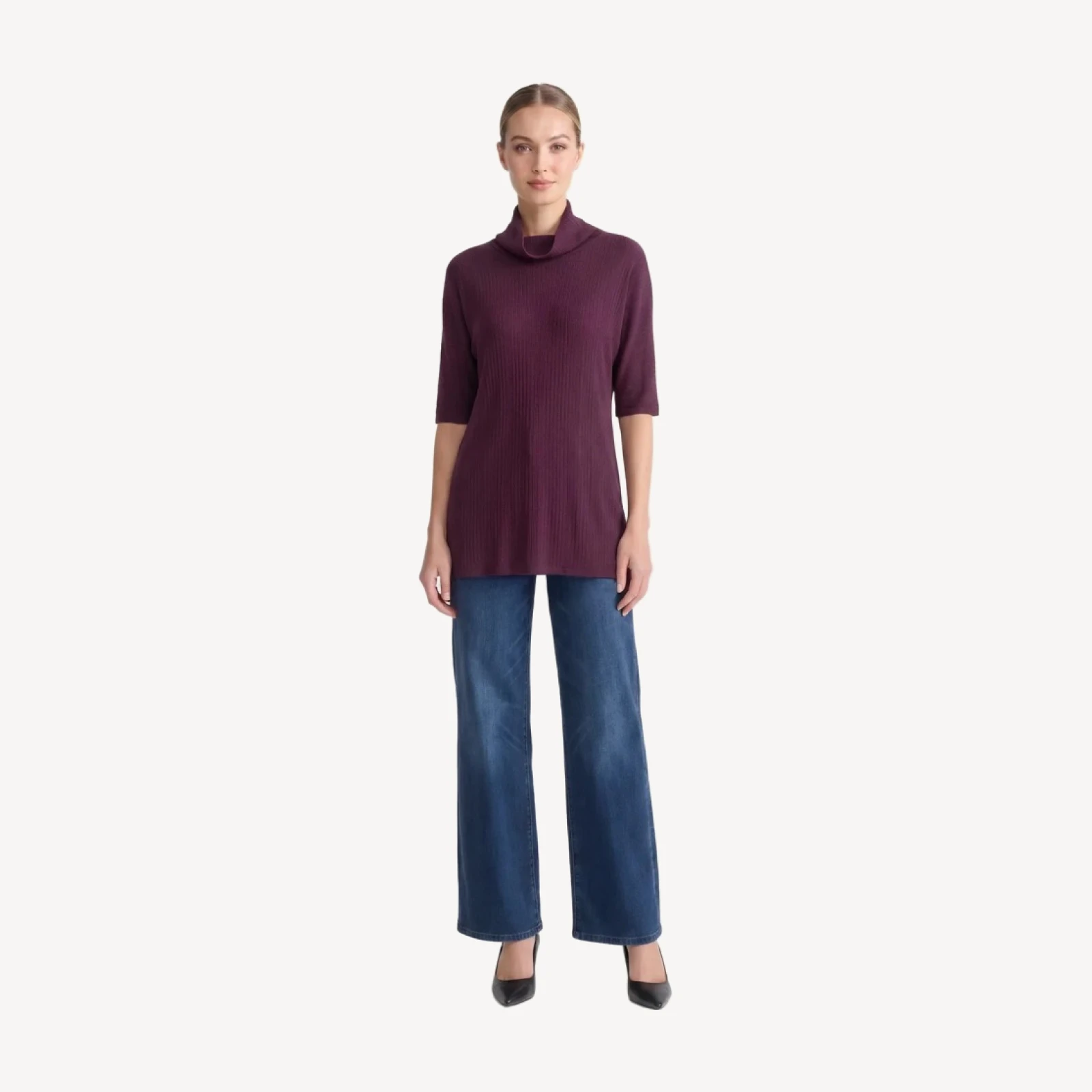 Cowl Neck Textured Soft Knit Tunic