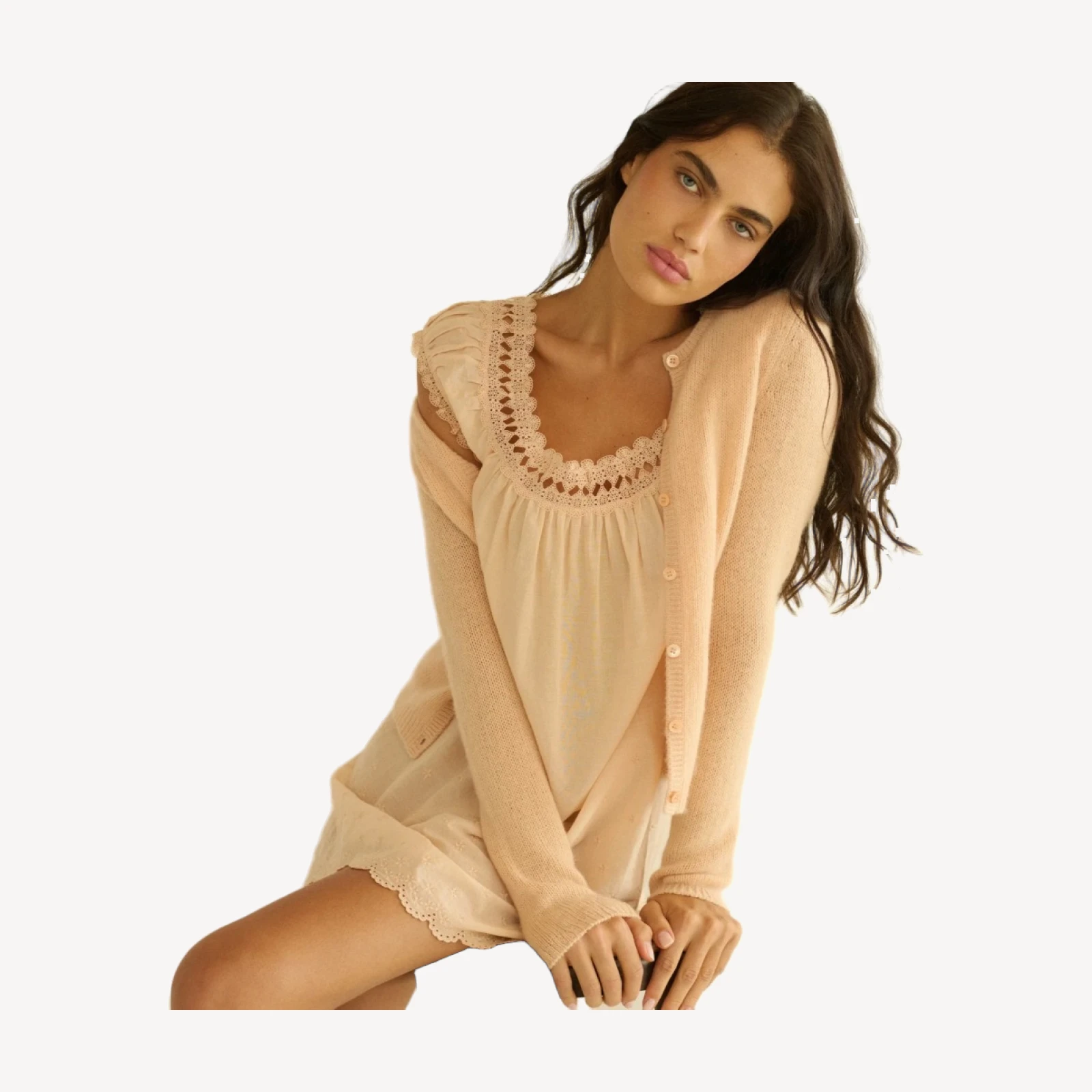 THEA CASHMERE CARDIGAN -- LIGHT PEACH SORBET